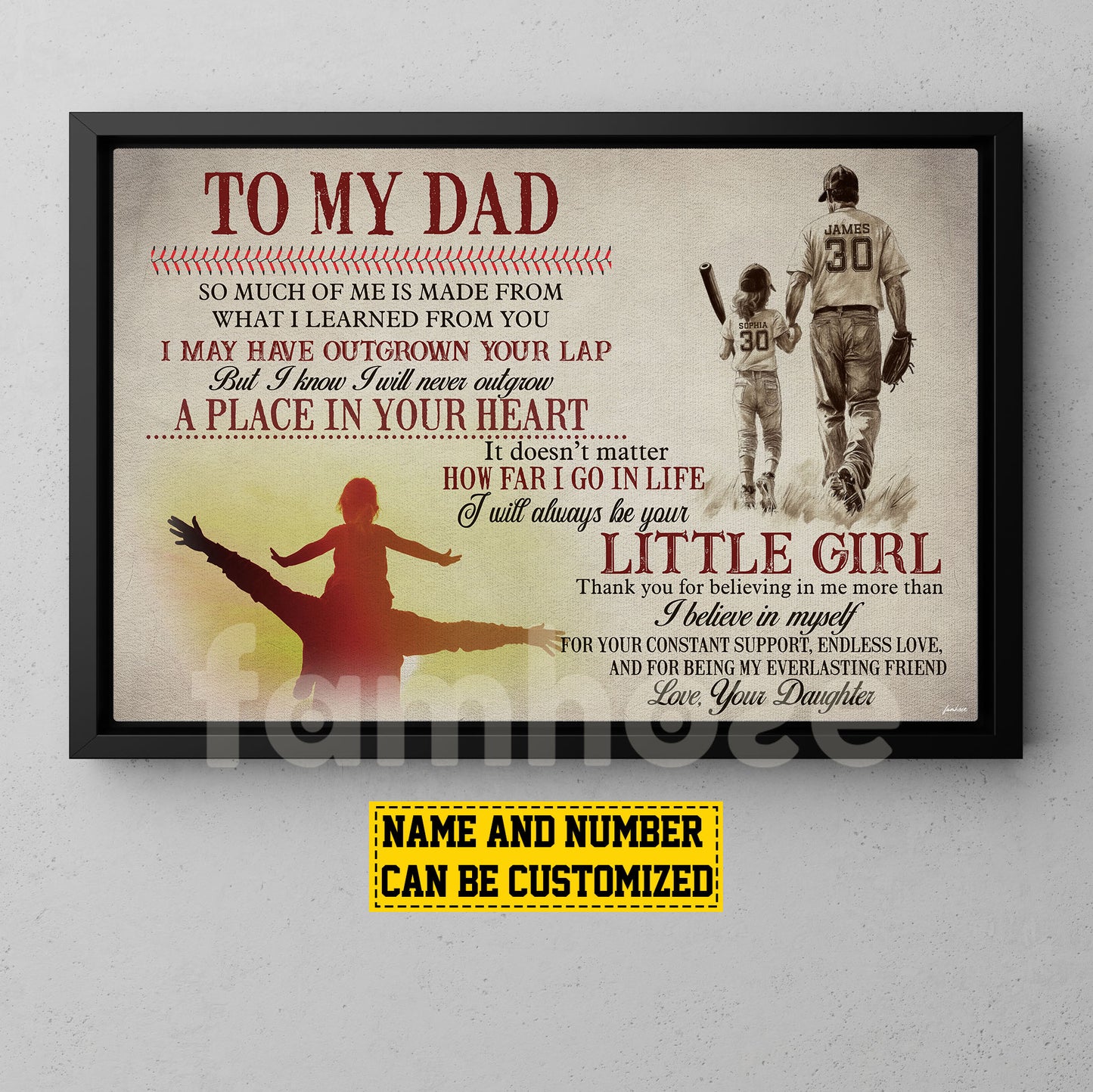 Personalized Softball Dad Girl Canvas Painting, To My Dad I Will Always Be Your Little Girl Sport Wall Art Decor, Poster Gift For Softball Lovers