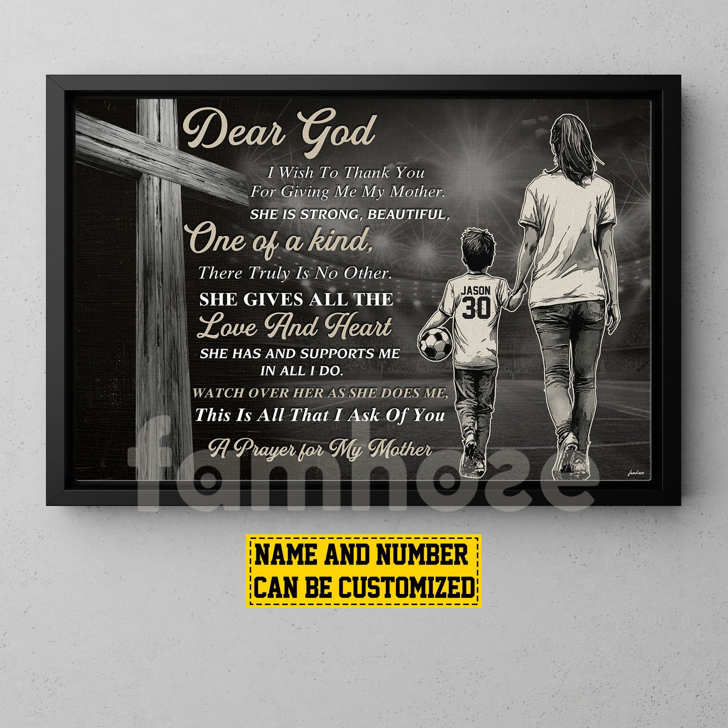 Personalized Soccer Boy & Mom Canvas Painting, Dear God A Prayer For My Mother, Sports Wall Art Decor, Poster Gift For Soccer Lovers