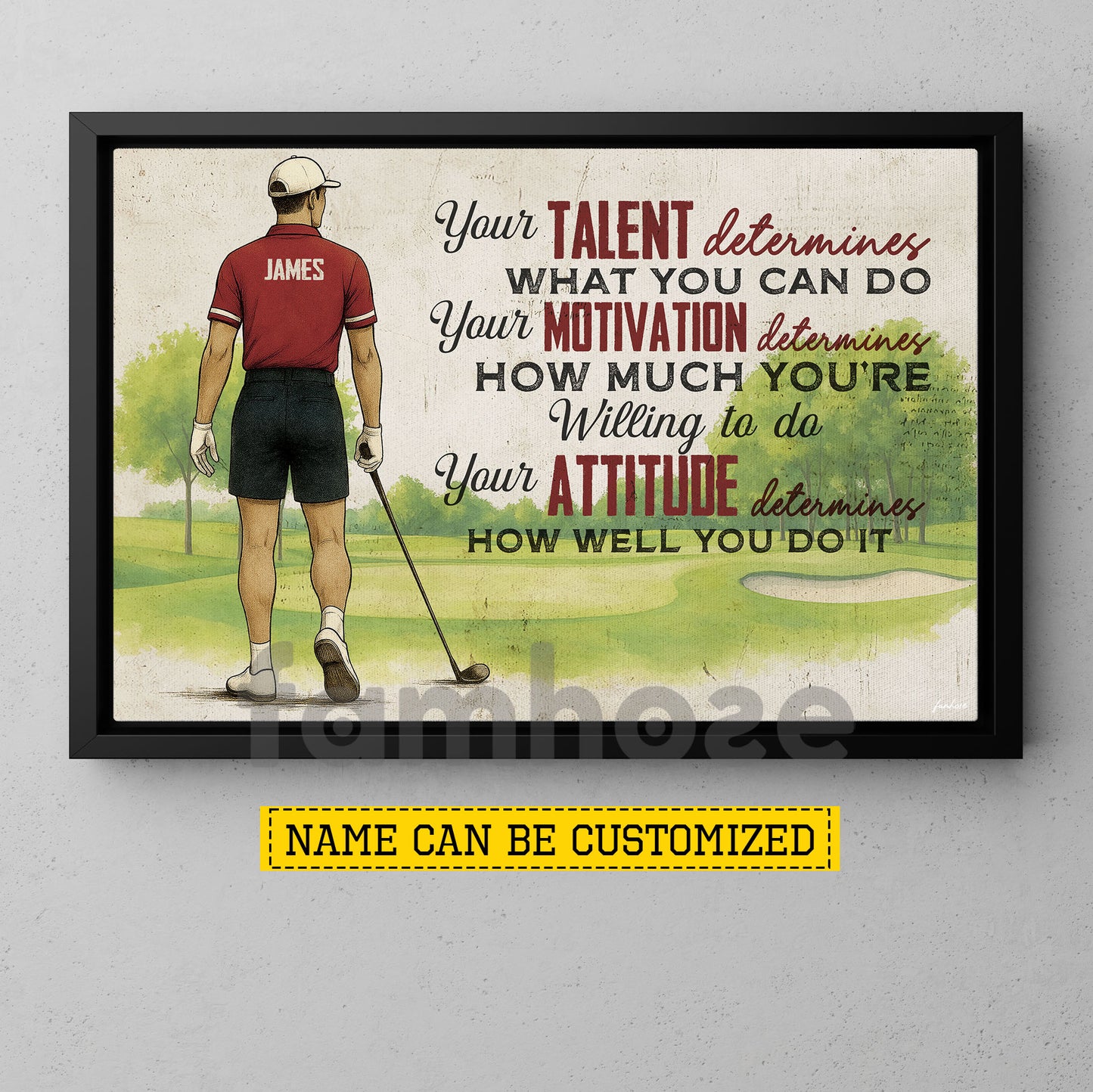 Motivational Personalized Golf Man Canvas Painting, Your Talent Determines What You Do Sport Wall Art Decor, Poster Gift For Golf Lover