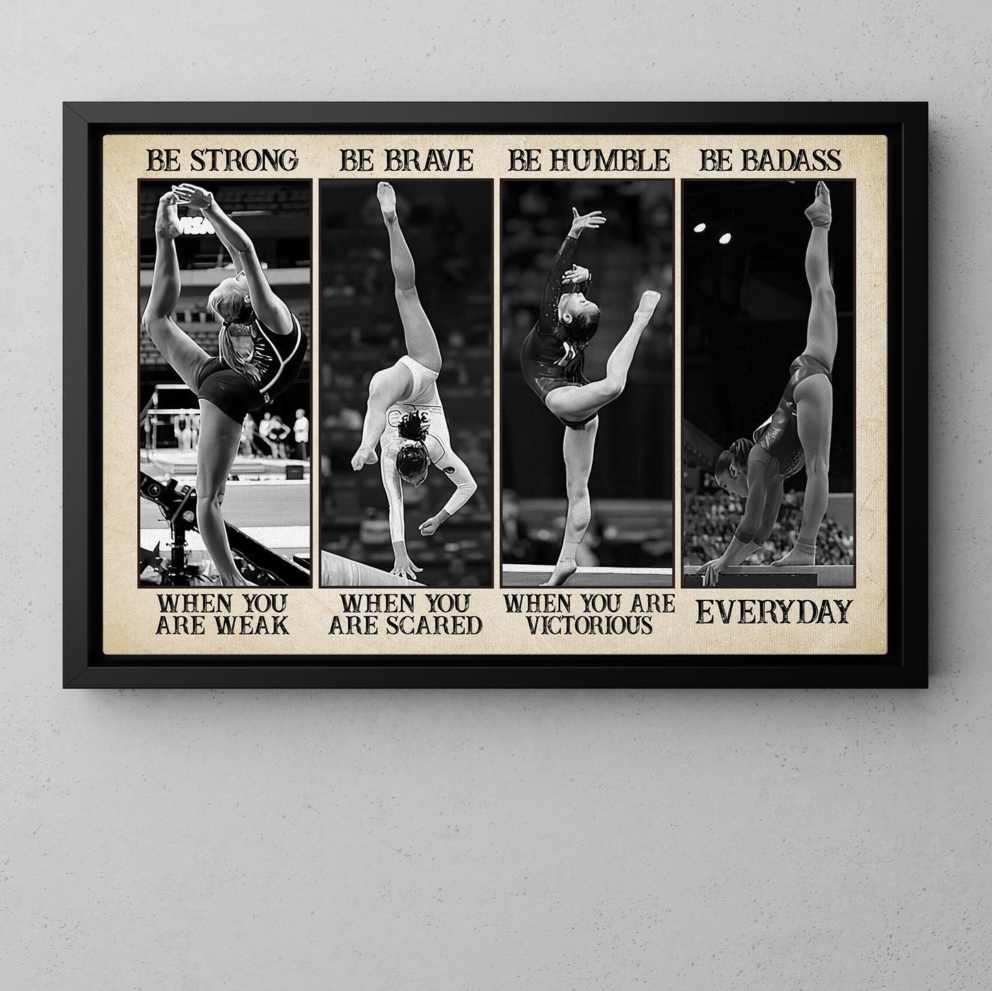 Be Strong, Brave, Humble And Badass Gymnastics Canvas Painting, Inspirational Sport Quotes Wall Art Decor, Poster Gift For Gymnastics Lovers