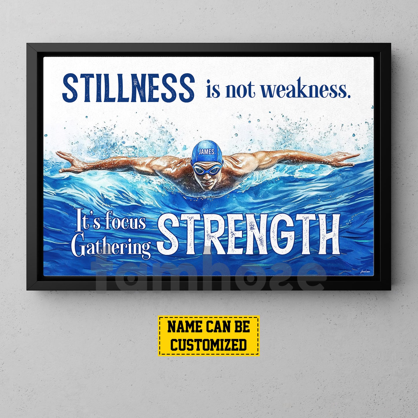 Motivational Personalized Swimming Man Canvas Painting, Stillness Is Not Weakness It's Focus Gathering Strength Sport Wall Art Decor, Poster Gift For Swimming Lovers