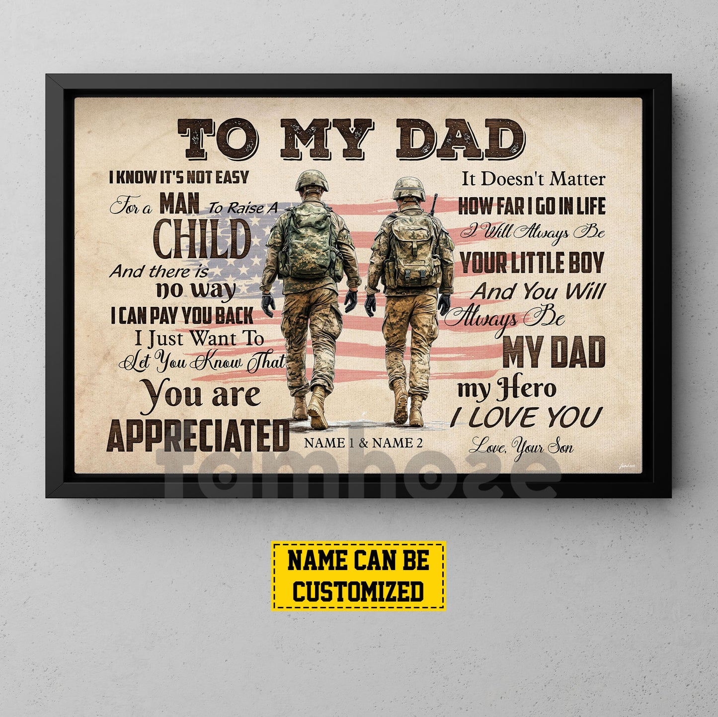 Personalized Army Dad Son Canvas Painting, To My Dad You Are Appreciated Wall Art Decor, Poster Father's Day Gift For Army Lovers