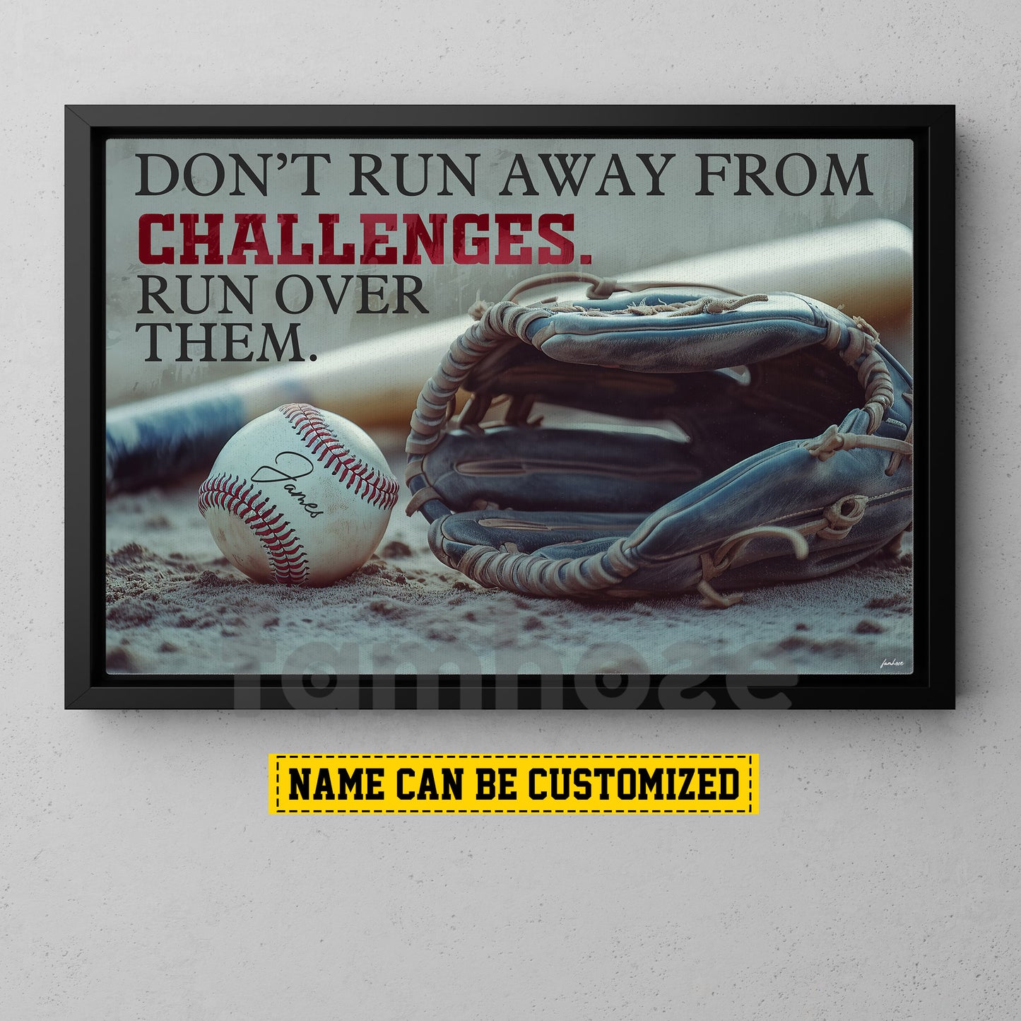 Motivational Personalized Baseball Canvas Painting, Don't Run Away From Challenges Sport Wall Art Decor, Poster Gift For Baseball Lovers