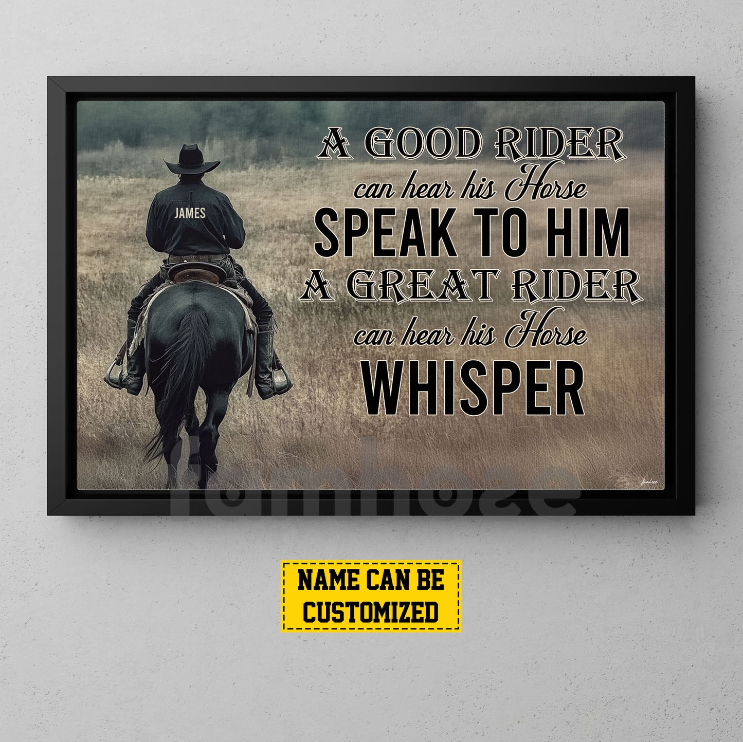 Personalized Cowboy Riding Horse Canvas Painting, A Great Rider Can Hear His Horse Whisper Wall Art Decor, Poster Gift For Cowboy Lovers