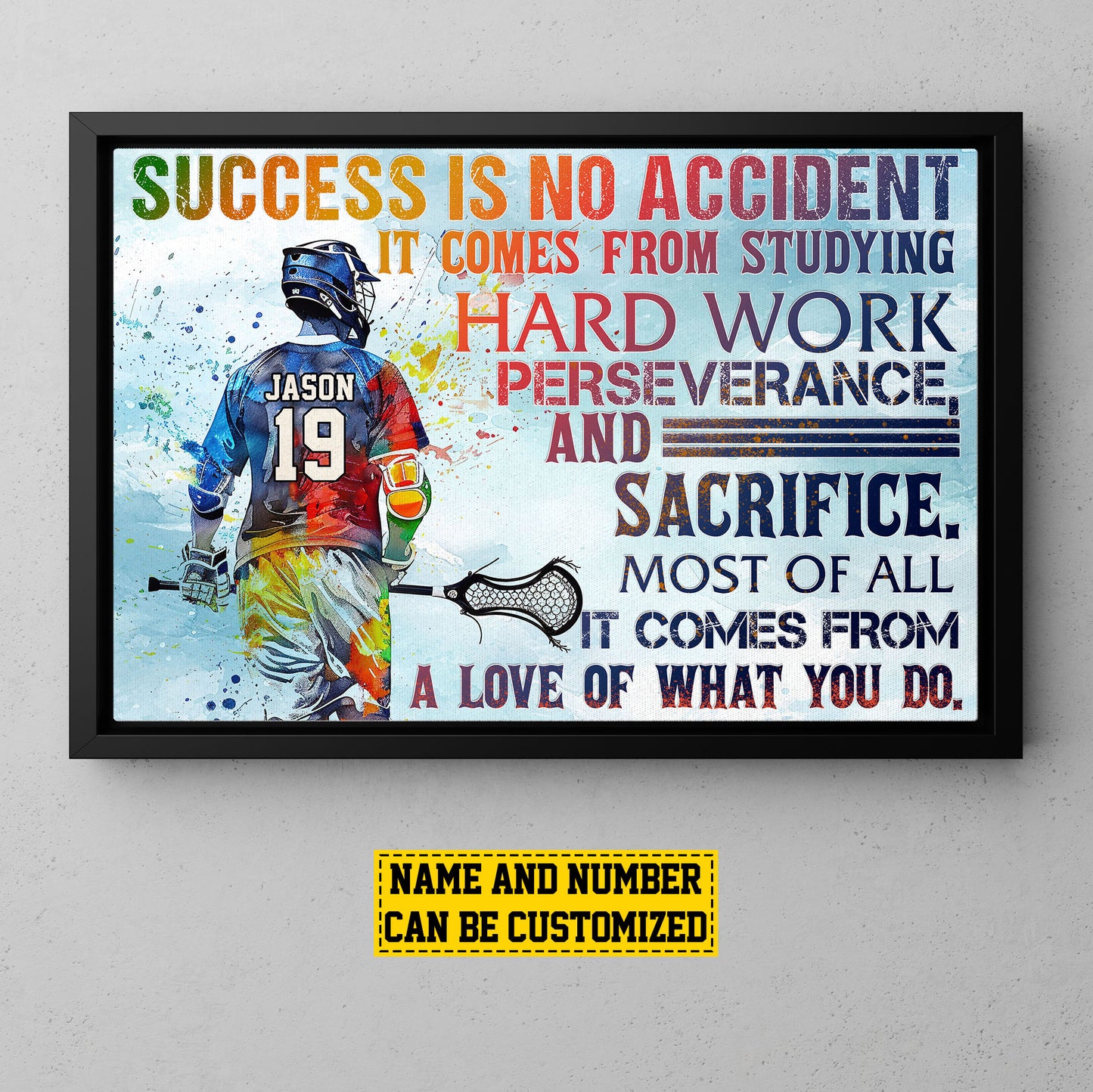 Personalized Motivational Lacrosse Canvas Painting, Success Is No Accident, Sports Quotes Wall Art Decor, Poster Gift For Lacrosse Lovers, Lacrosse Boys