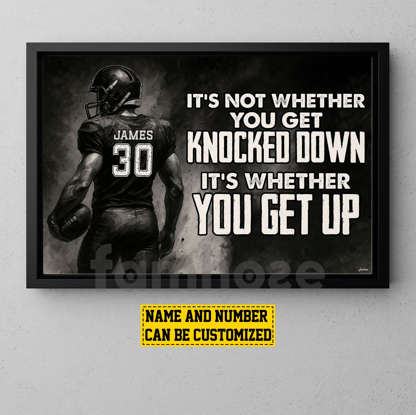 Motivational Personalized Football Man Canvas Painting, It's Not Whether You Get Knocked Down Sport Wall Art Decor, Poster Gift For Football Lovers