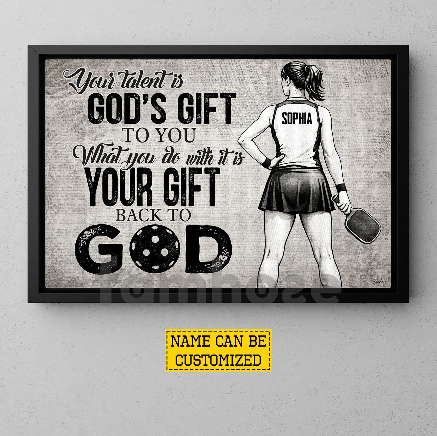 Personalized Pickleball Girl Canvas Painting, Your Talent Is God's Gift To You Sport Wall Art Decor, Poster Gift For Christians, Pickleball Lover