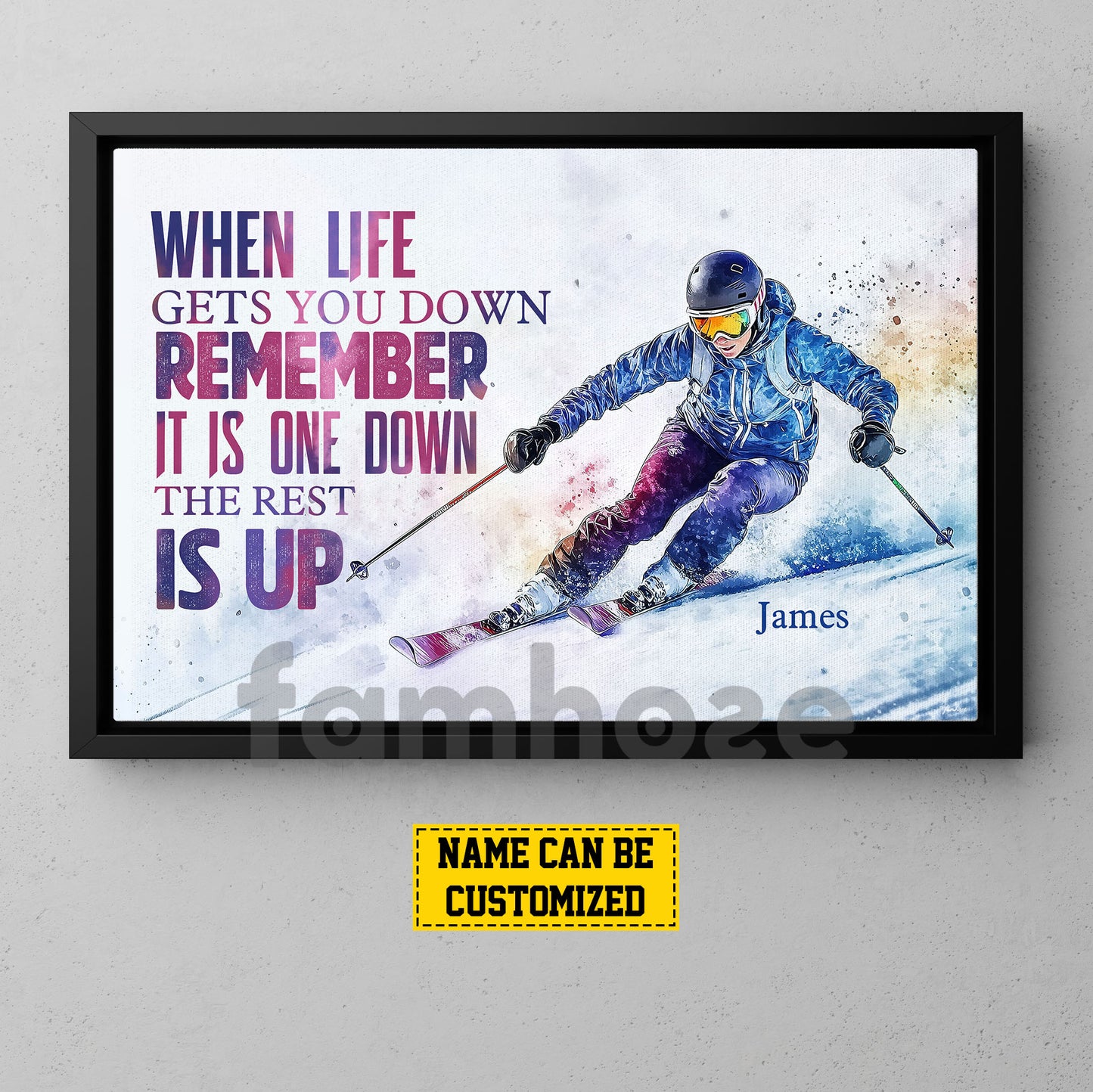 Personalized Skiing Canvas Painting, When Life Gets You Down Sport Wall Art Decor, Poster Gift For Skiing Lovers