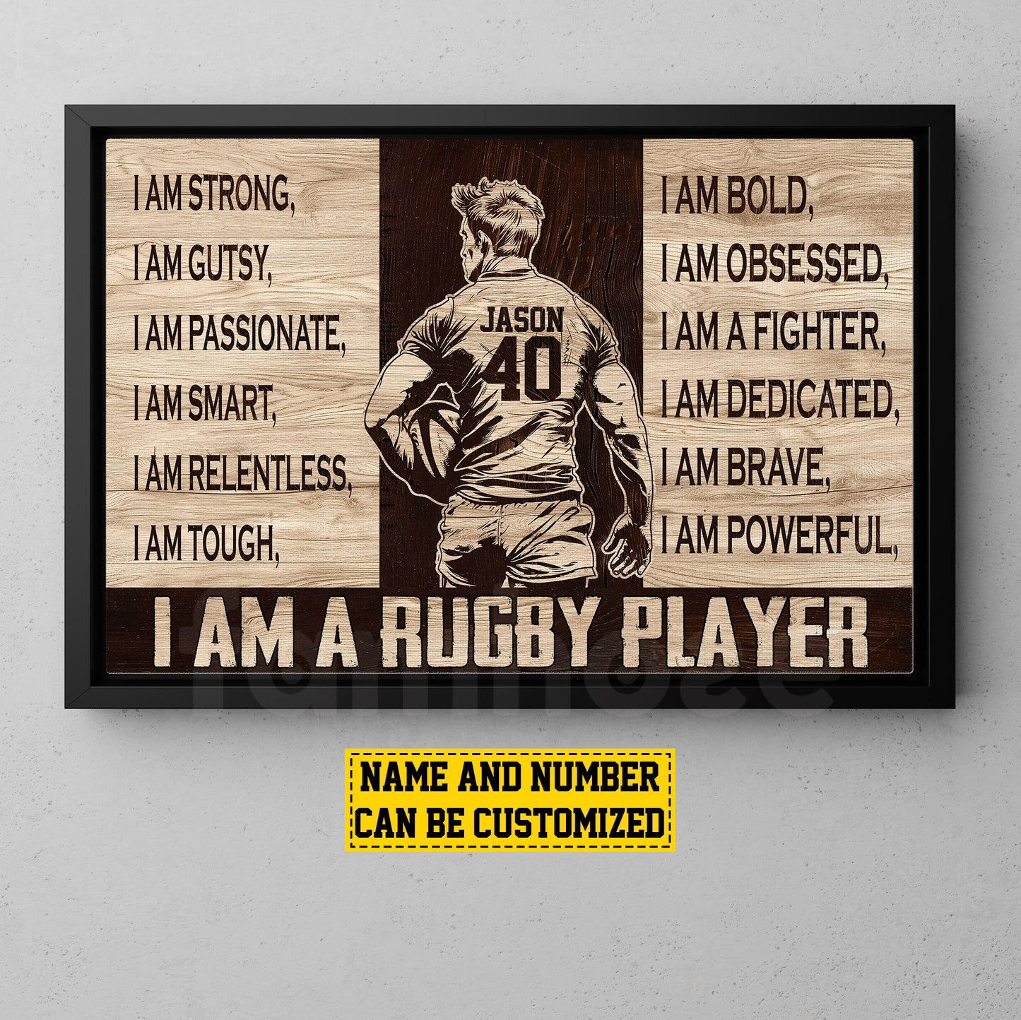 Personalized Rugby Boy Canvas Painting, I Am A Rugby Player, Sports Quotes Wall Art Decor, Poster Gift For Rugby Lovers