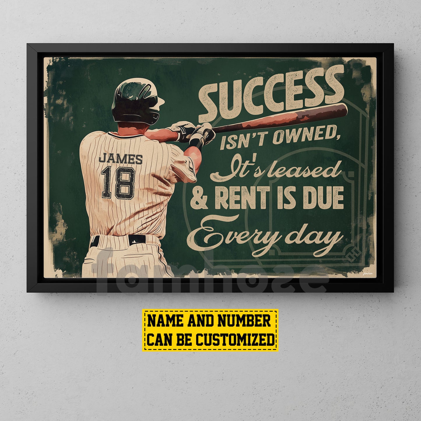 Personalized Baseball Man Canvas Painting, Success Isn't Owned It's Leased Sport Wall Art Decor, Poster Gift For Baseball Lovers