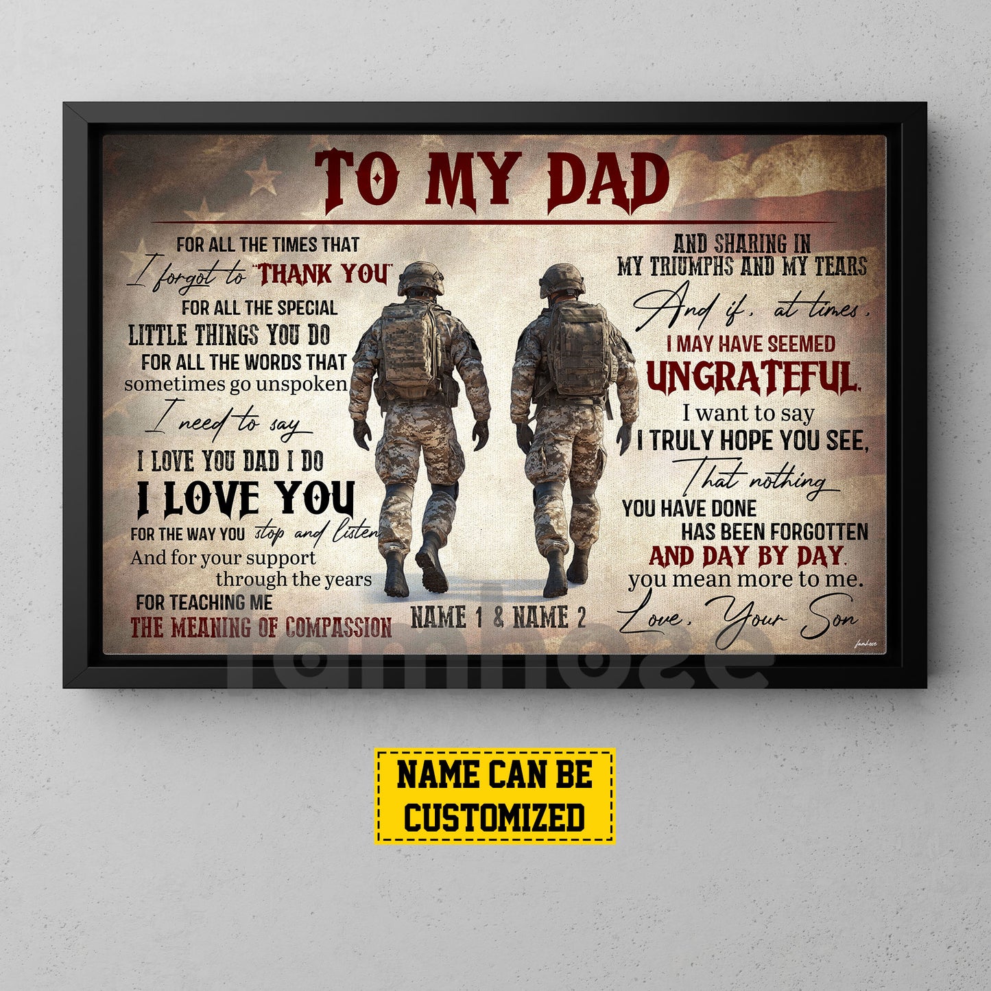 Personalized Army Dad Son Canvas Painting, To My Dad For All The Times That I Forgot To Thank You Wall Art Decor, Poster Father's Day Gift For Army Lovers