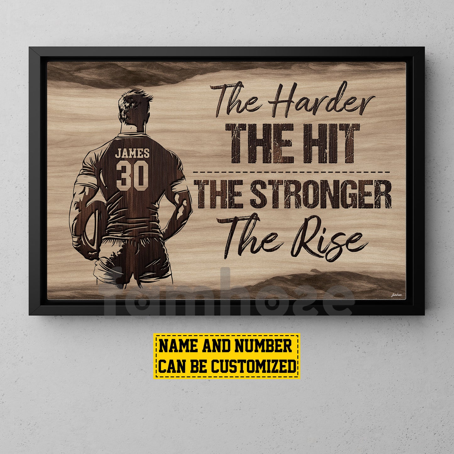 Motivational Personalized Rugby Man Canvas Painting, The Harder The Hit Wall Art Decor, Poster Gift For Rugby Lovers
