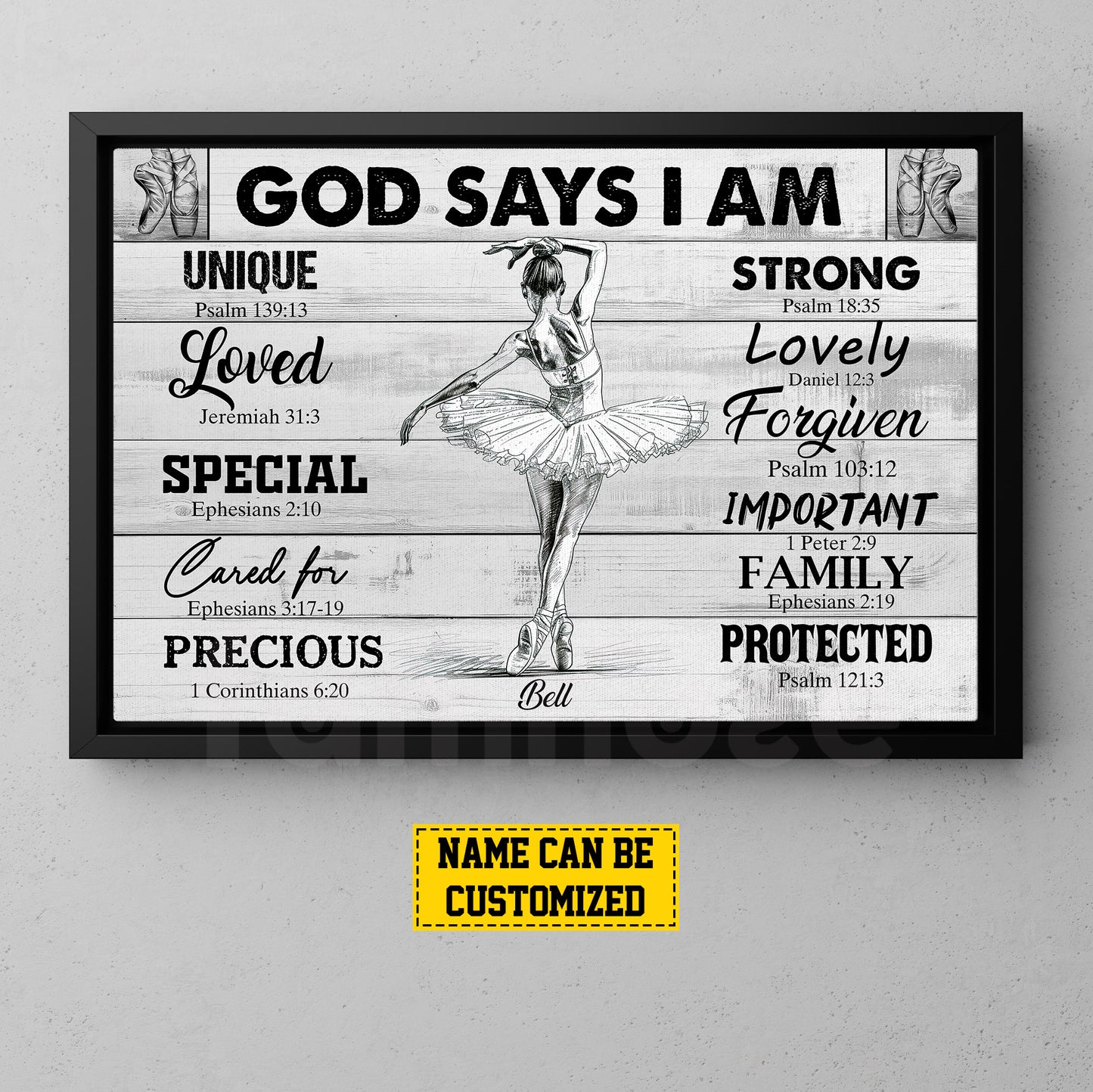 Personalized Ballet Girl Canvas Painting, God Says I Am, Sports Quotes Wall Art Decor, Poster Gift For Ballet Lovers