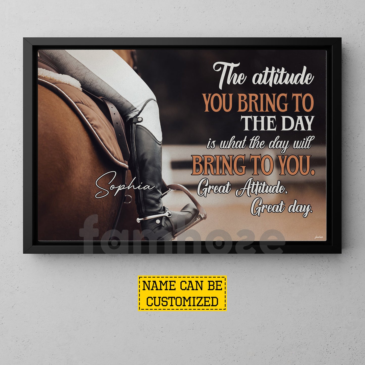 Motivational Personalized Horse Riding Girl Canvas Painting, The Attitude You Bring To The Day Wall Art Decor, Poster Gift For Horse Girl