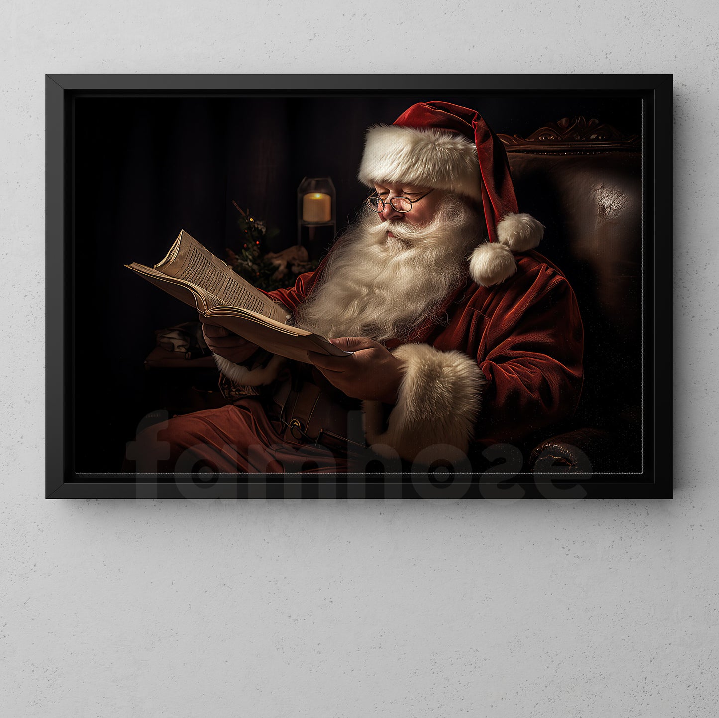 Santa Claus Is Reading Book, Christmas Canvas Painting, Xmas Wall Art Decor - Christmas Poster Gift For Book Lovers