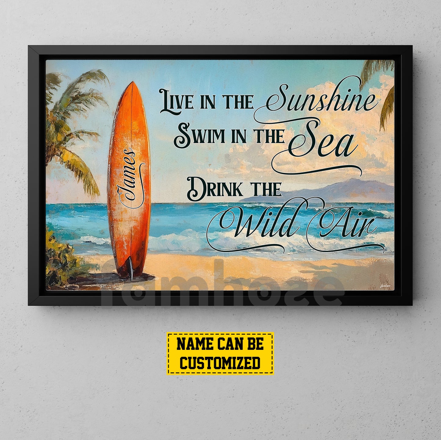 Funny Personalized Surfing Canvas Painting, Live In The Sunshine Wall Art Decor, Poster Gift For Surfing Lovers