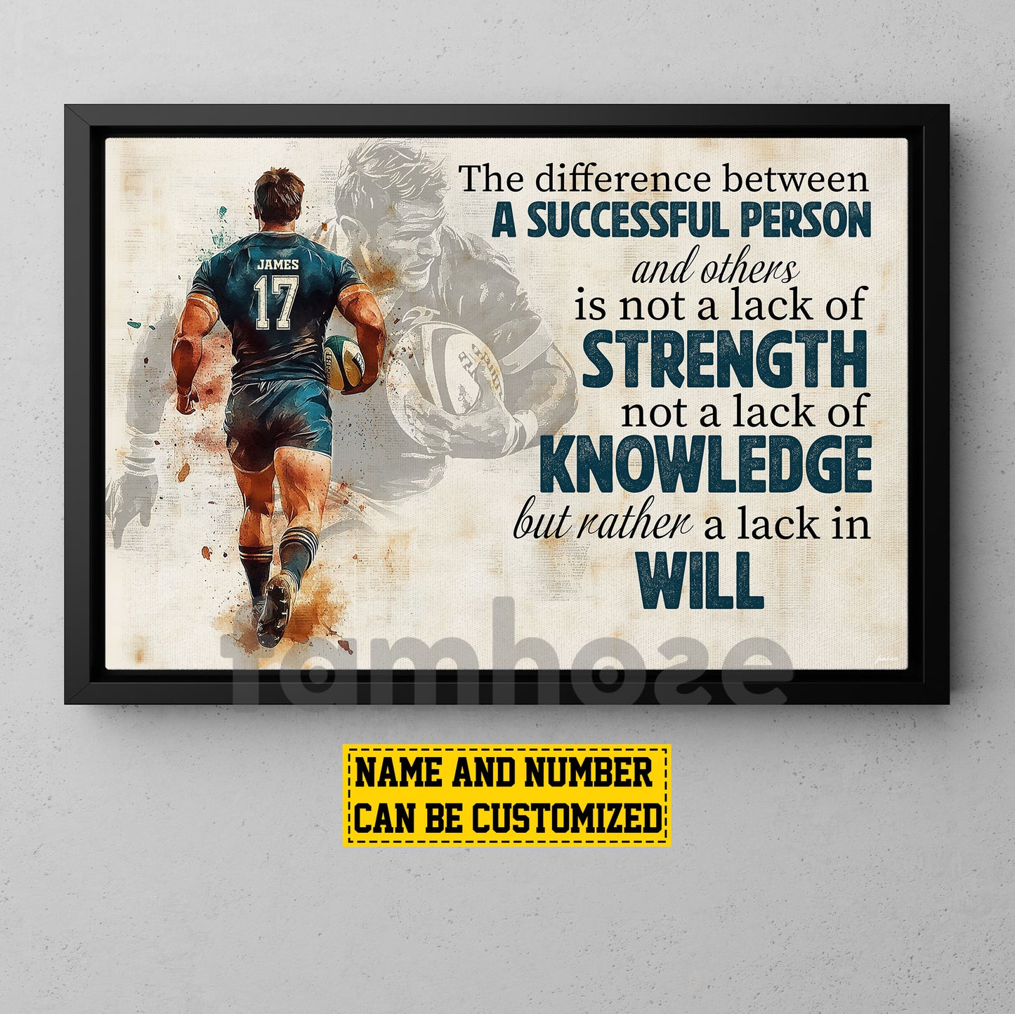 Personalized Rugby Man Canvas Painting, The Difference Between A Successful Person And Others Sport Wall Art Decor, Poster Gift For Rugby Lovers