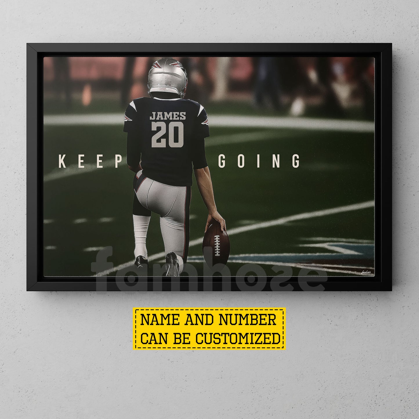 Motivational Personalized Football Man Canvas Painting, Keep Going Sport Wall Art Decor, Poster Gift For Football Lovers
