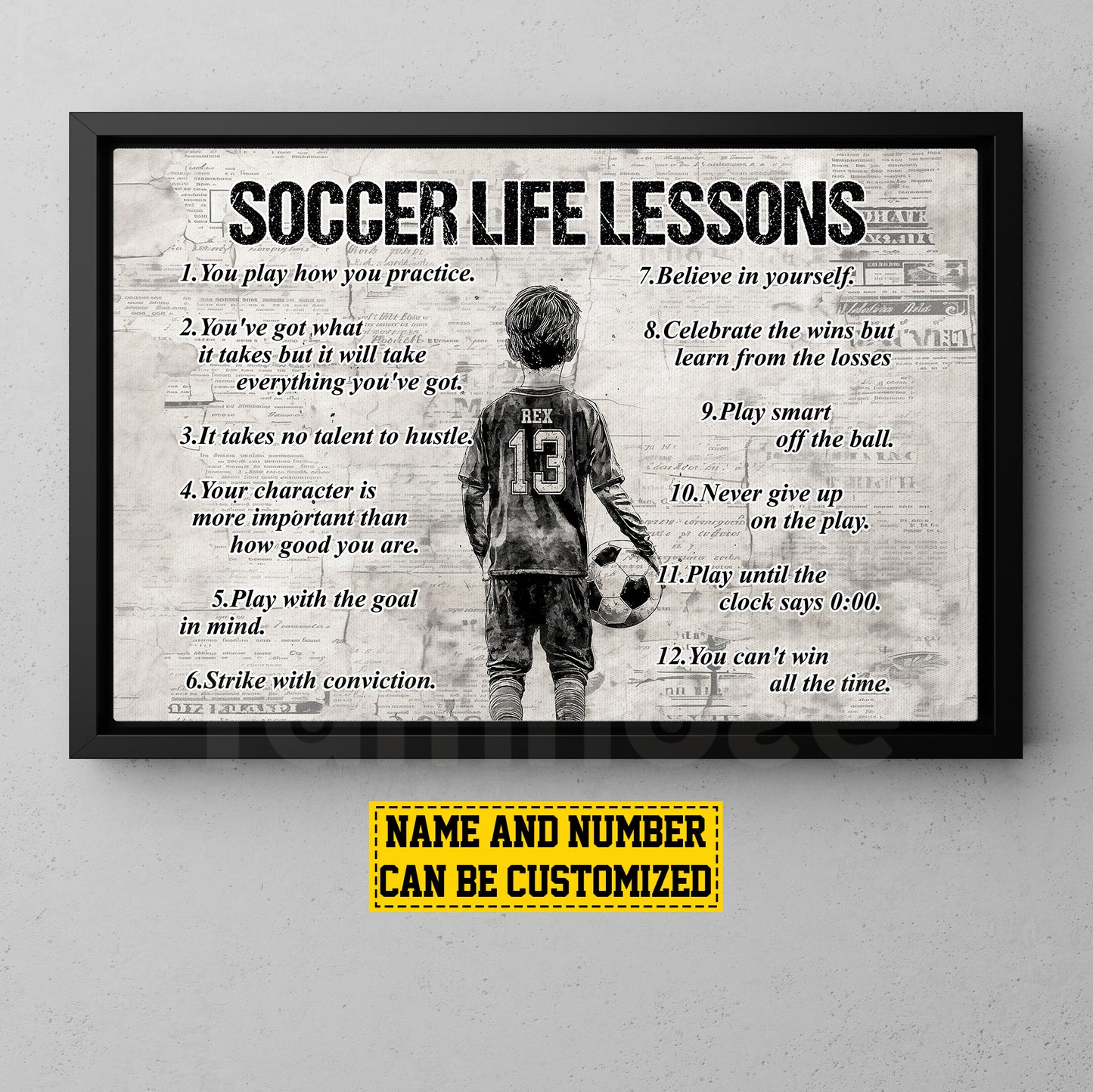 Personalized Soccer Boy Canvas Painting For Kids - Inspiring Quotes Life Lessons Poster Gift For Young Soccer Fans