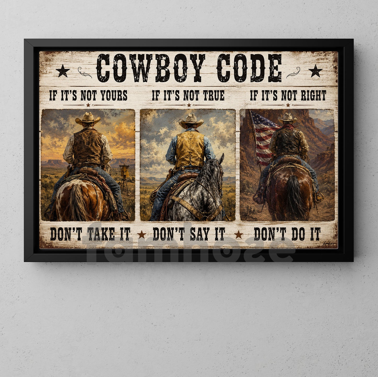 Cowboy Code Canvas Painting, If It's Not Yours Don't Take It Wall Art Decor, Poster Gift For Cowboys