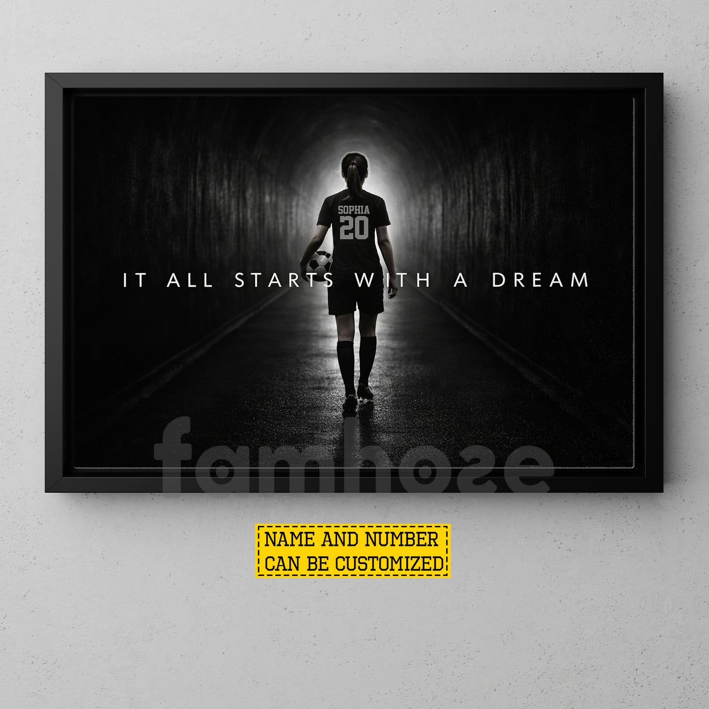 Personalized Soccer Girl Canvas Painting, It All Starts With A Dream Wall Art Decor, Poster Gift For Soccer Lovers