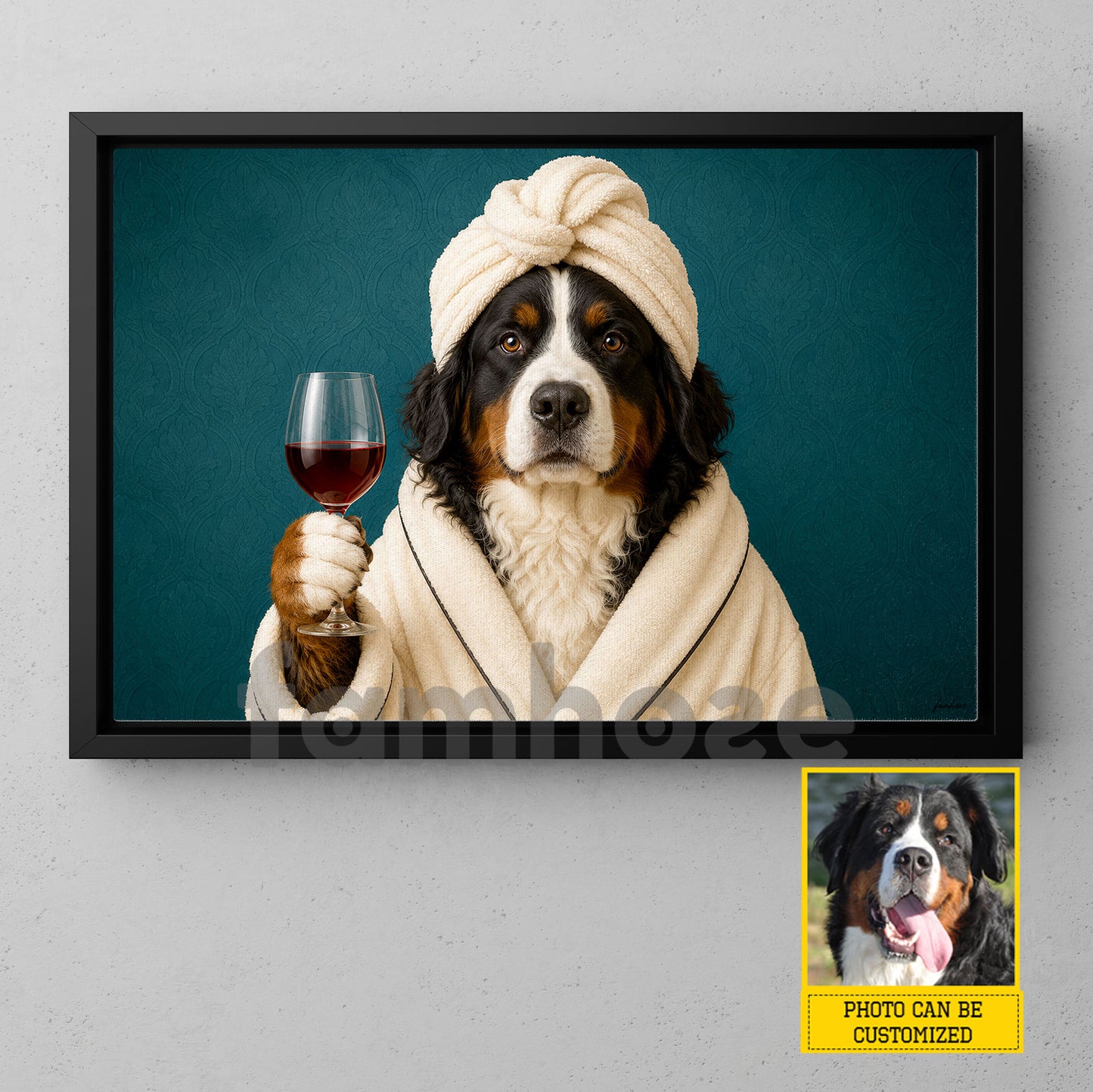 Funny Personalized Dog & Wine Toilet Canvas Painting, Spa Dog Bathroom Wall Art Decor, Restroom Poster Gift For Dog Lover