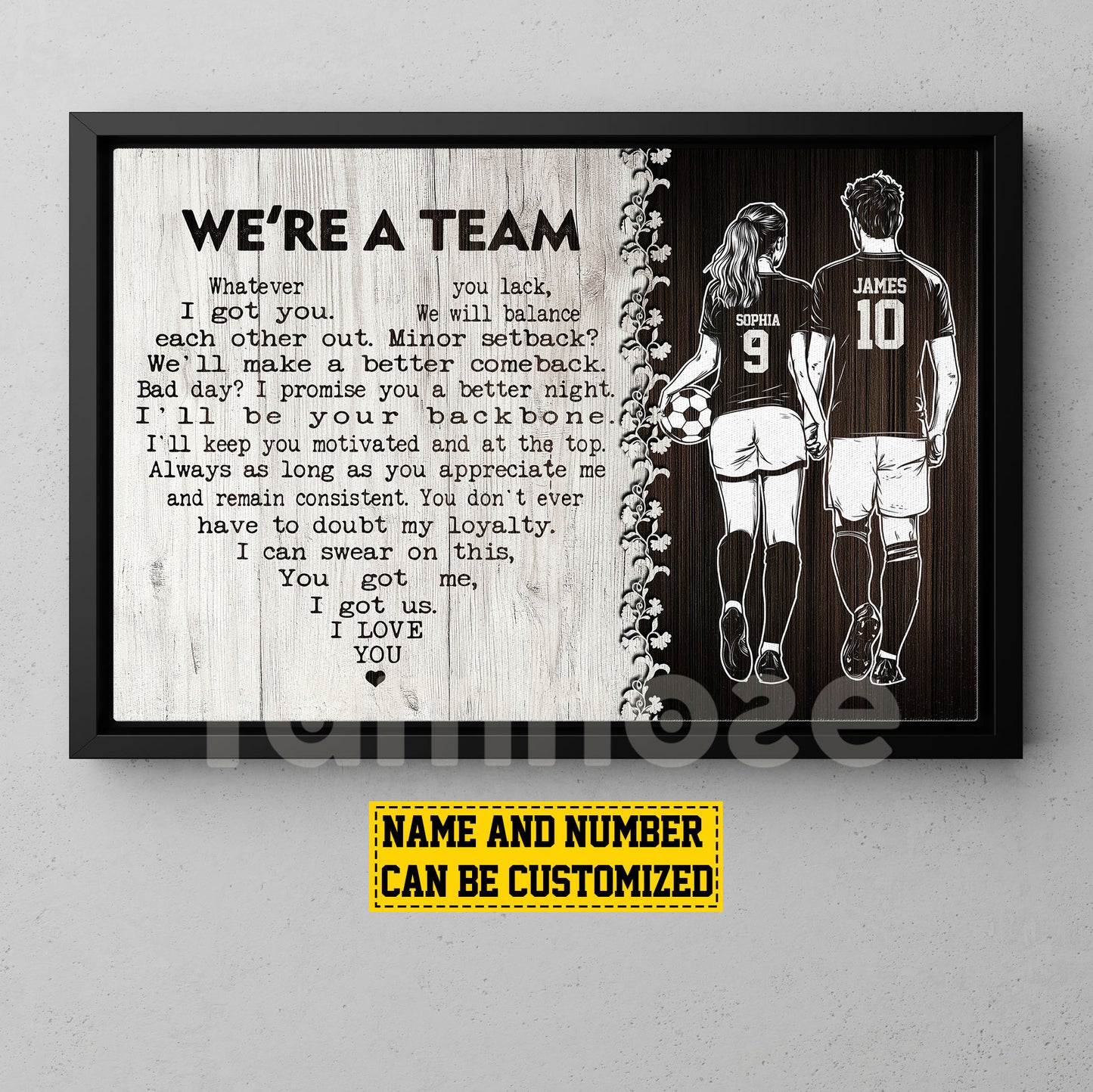 Romantic Personalized Soccer Couple Canvas Painting, We're A Team Sports Quotes Wall Art Decor, Poster Valentine's Day Gift For Soccer-Loving Couple