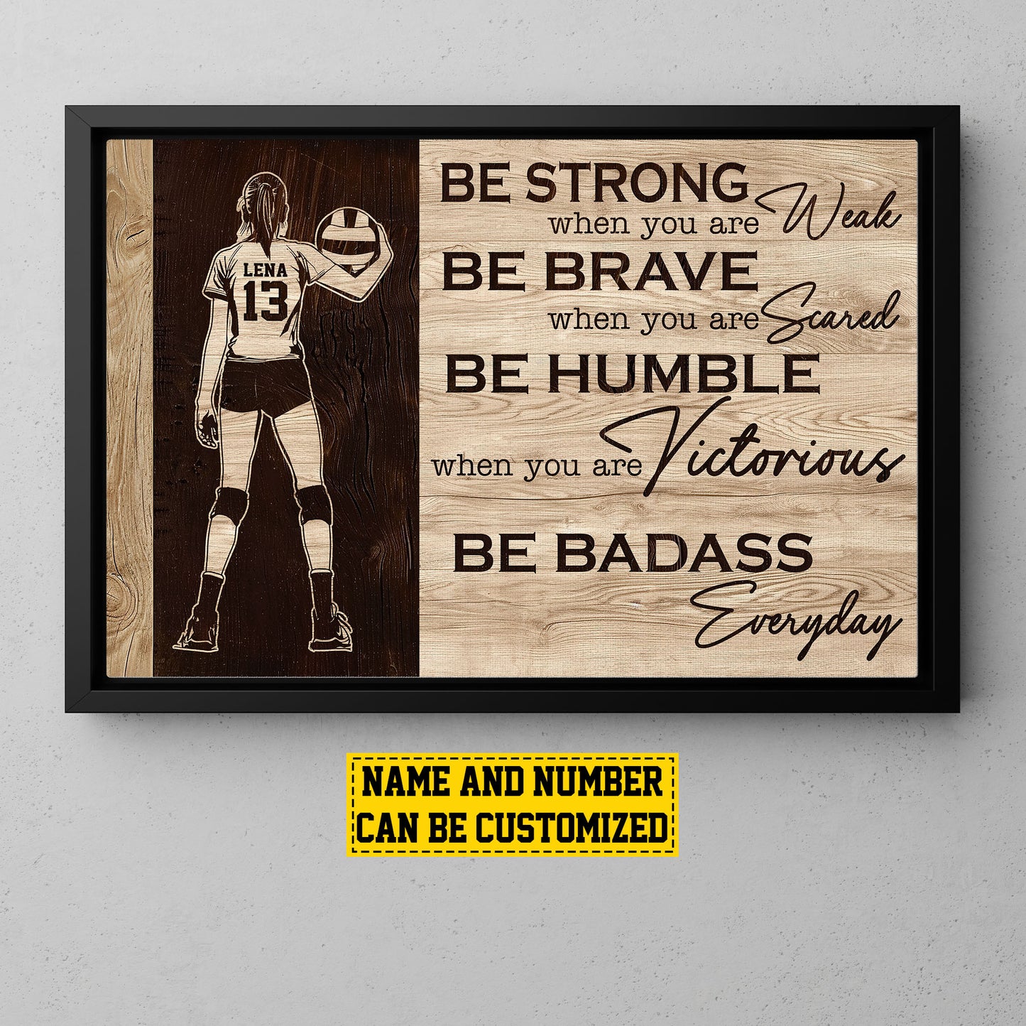 Personalized Motivational Volleyball Girl Canvas Painting, Be Strong Be Brave Be Humble, Sports Quotes Wall Art Decor, Poster Gift For Volleyball Lovers