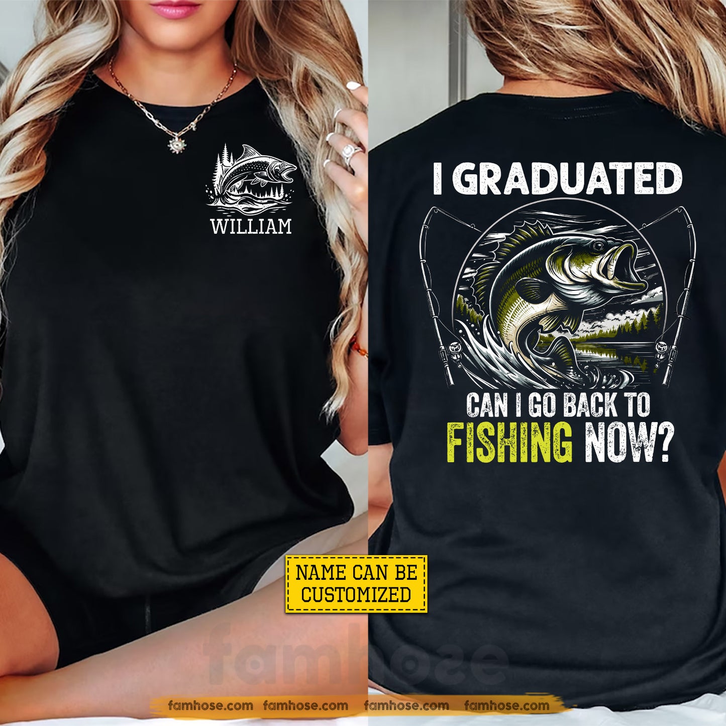 Funny Personalized Fishing Graduation Two-sided T-shirt, Can I Go Back To Fishing Now Tees Graduation Gift For Fishing Lover