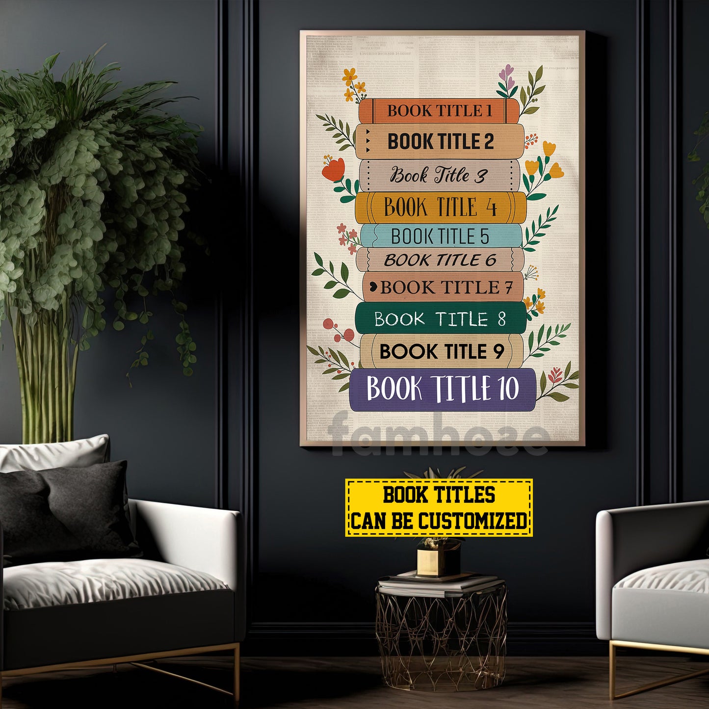 Personalized Book Canvas Painting, 10 Most Loved Books Wall Art Decor, Poster Gift For Book Lover