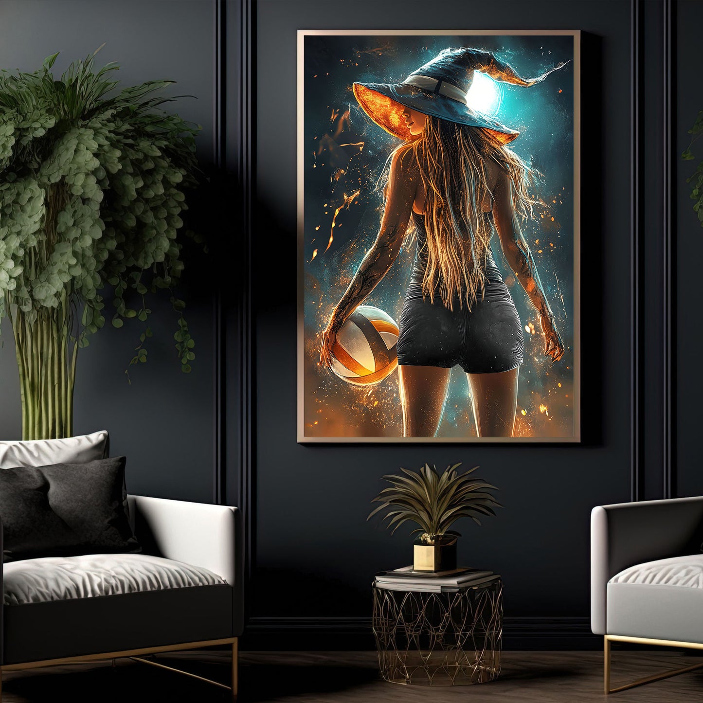 Volleyball Witch Canvas Painting, Spooky Season Wall Art Decor, Halloween Poster Gift For Volleyball Lovers