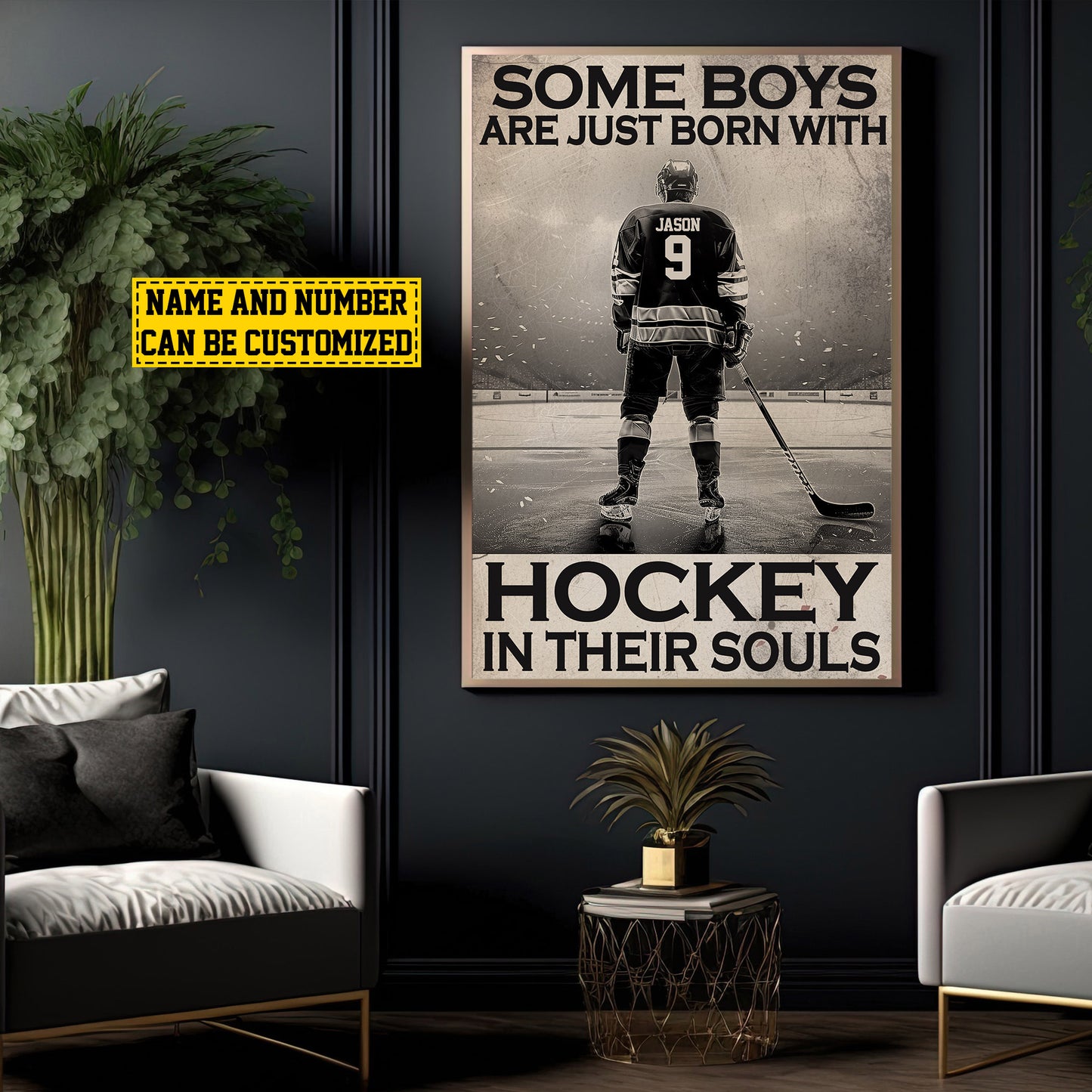 Personalized Hockey Canvas Painting, Sports Quotes Wall Art Decor, Some Boys Are Just Born With Poster Gift For Hockey Lovers, Hockey Boys