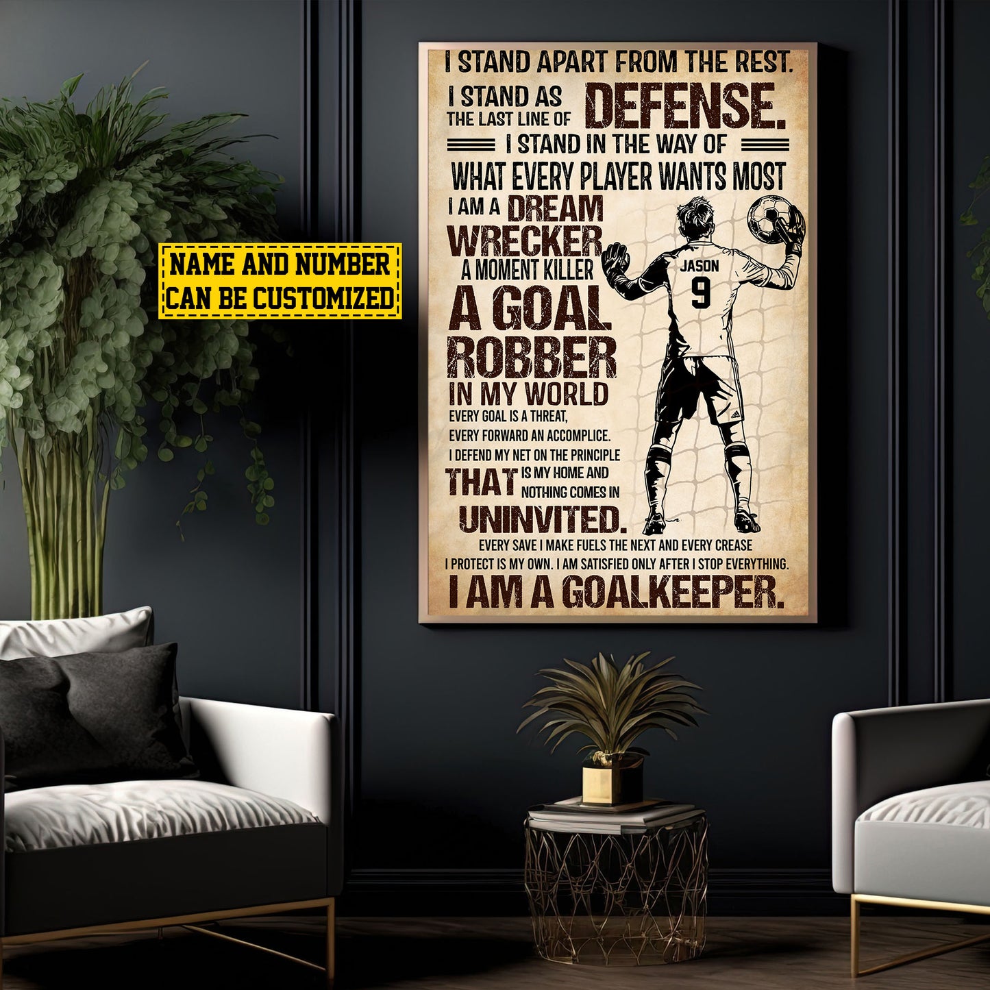 Personalized Motivational Soccer Boy Canvas Painting, I Am A Goalkeeper, Sports Quotes Wall Art Decor, Poster Gift For Soccer Lovers