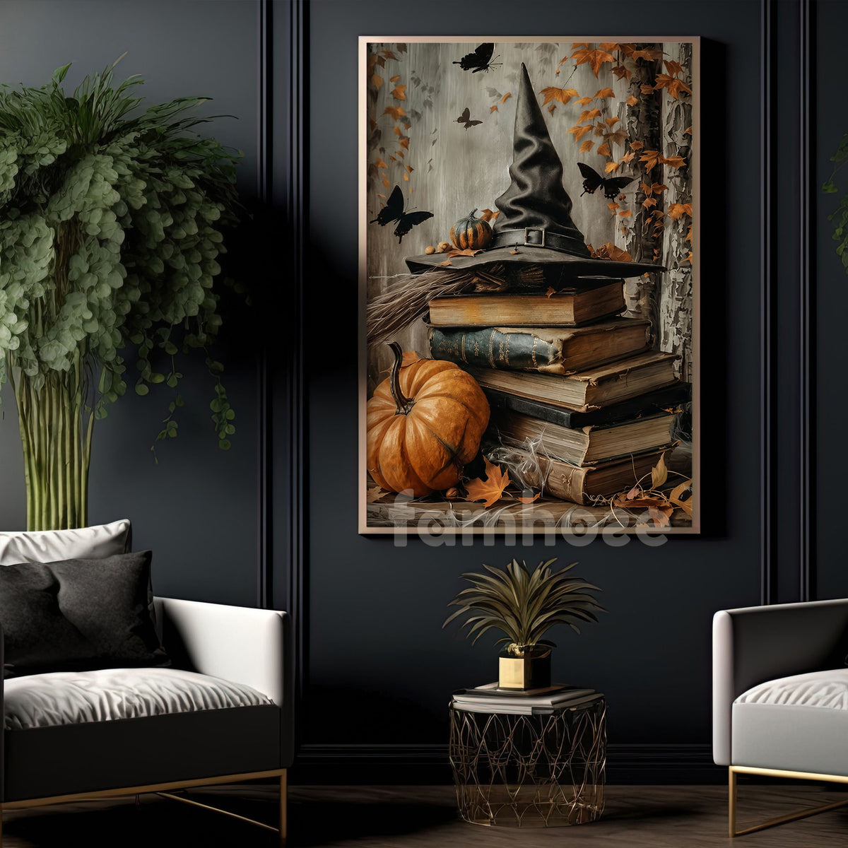 October Whispers And Witchcraft, Witches Canvas Painting, Spooky Season Wall Art Decor, Halloween Poster Gift For Witch Book Lovers