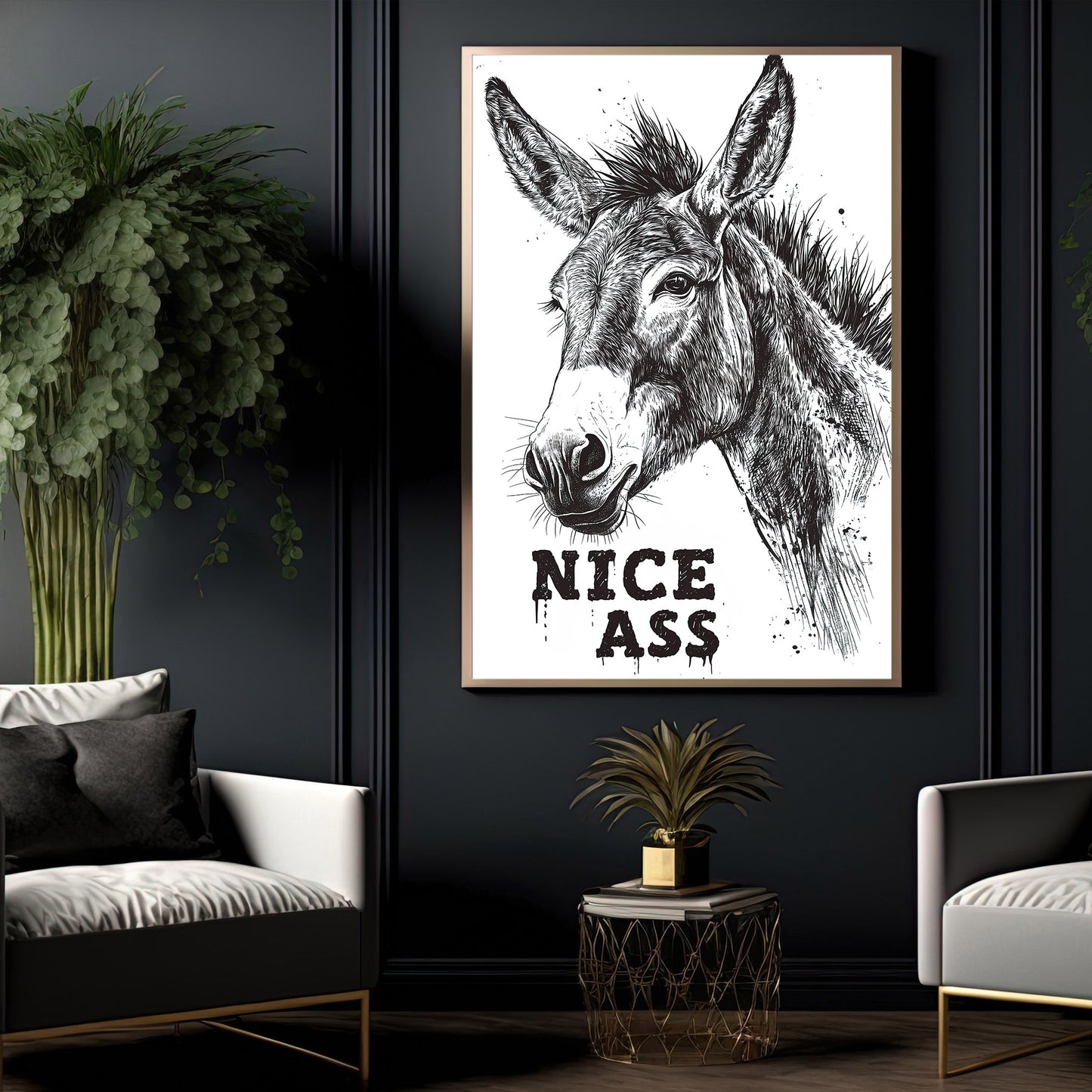 Funny Donkey Bathroom Canvas Painting, Nice Ass Wall Art Decor, Restroom Poster Gift For Donkey Lovers