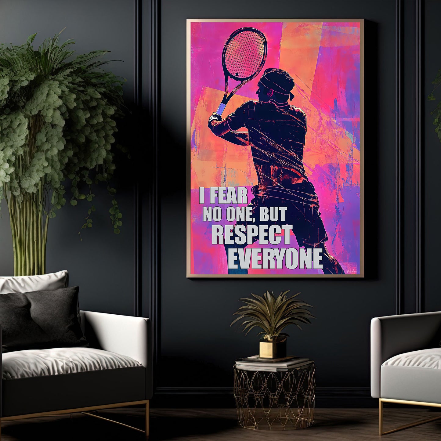 Motivational Tennis Canvas Painting, I Fear No One But Respect Everyone Sport Wall Art Decor, Poster Gift For Tennis Lovers