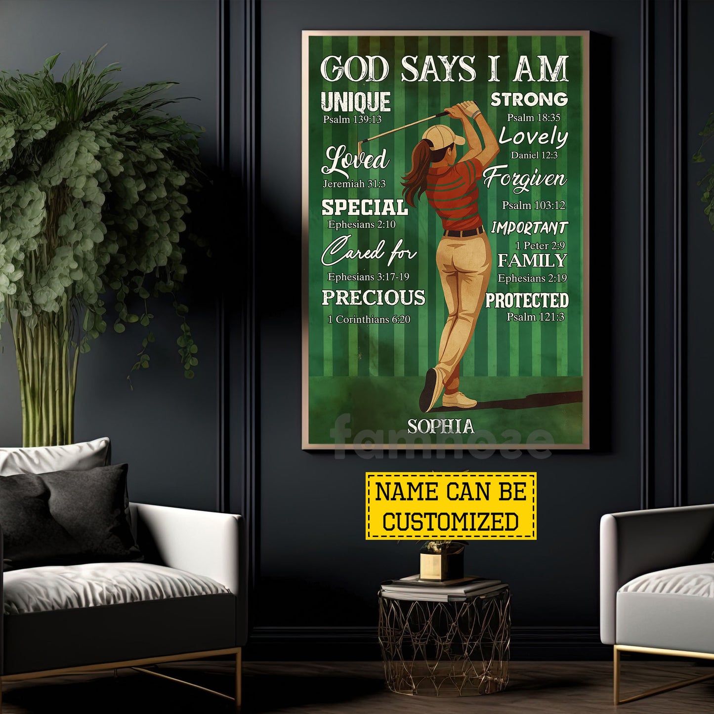 Personalized Golf Girl Canvas Painting, God Says I Am Sport Wall Art Decor, Poster Gift For Golf Lover