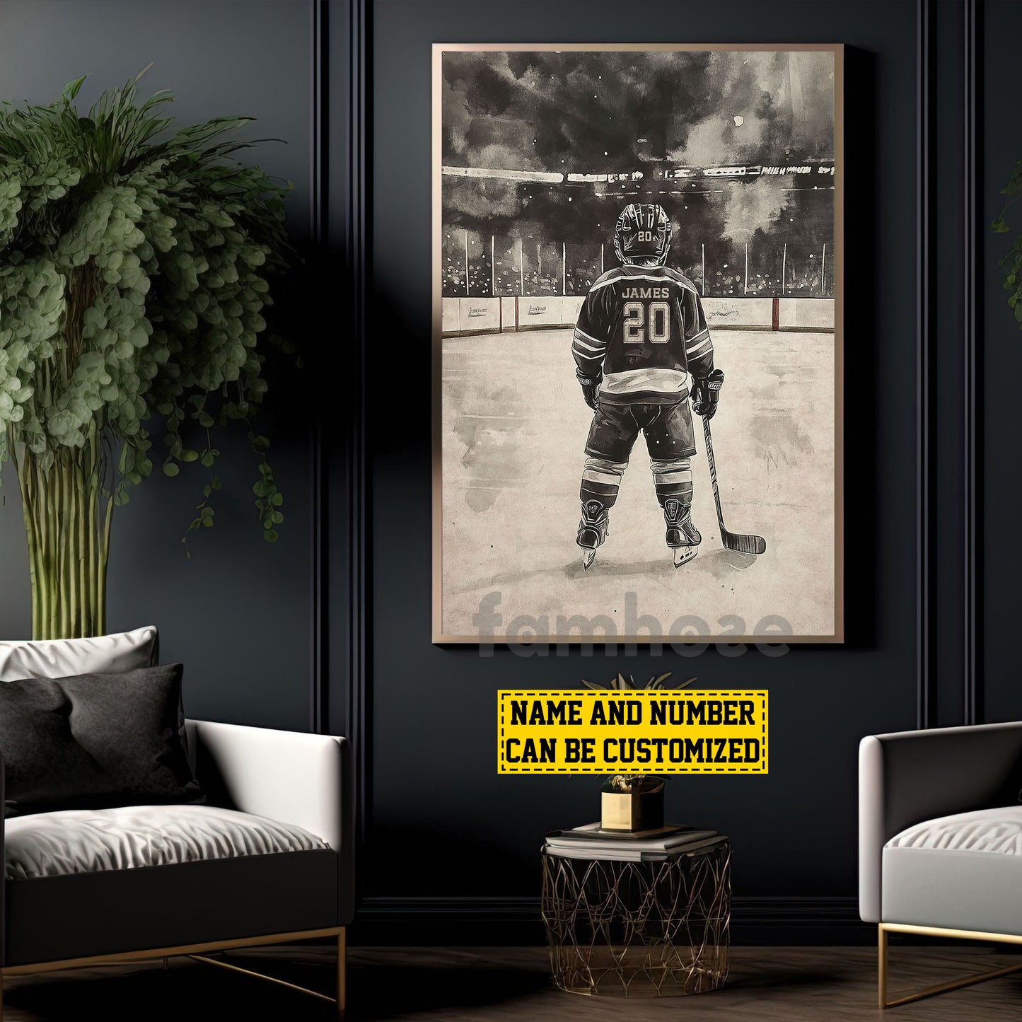 Personalized Hockey Kid Boy Canvas Painting, Hockey Player On Ice Wall Art Decor, Poster Gift For Hockey Lovers