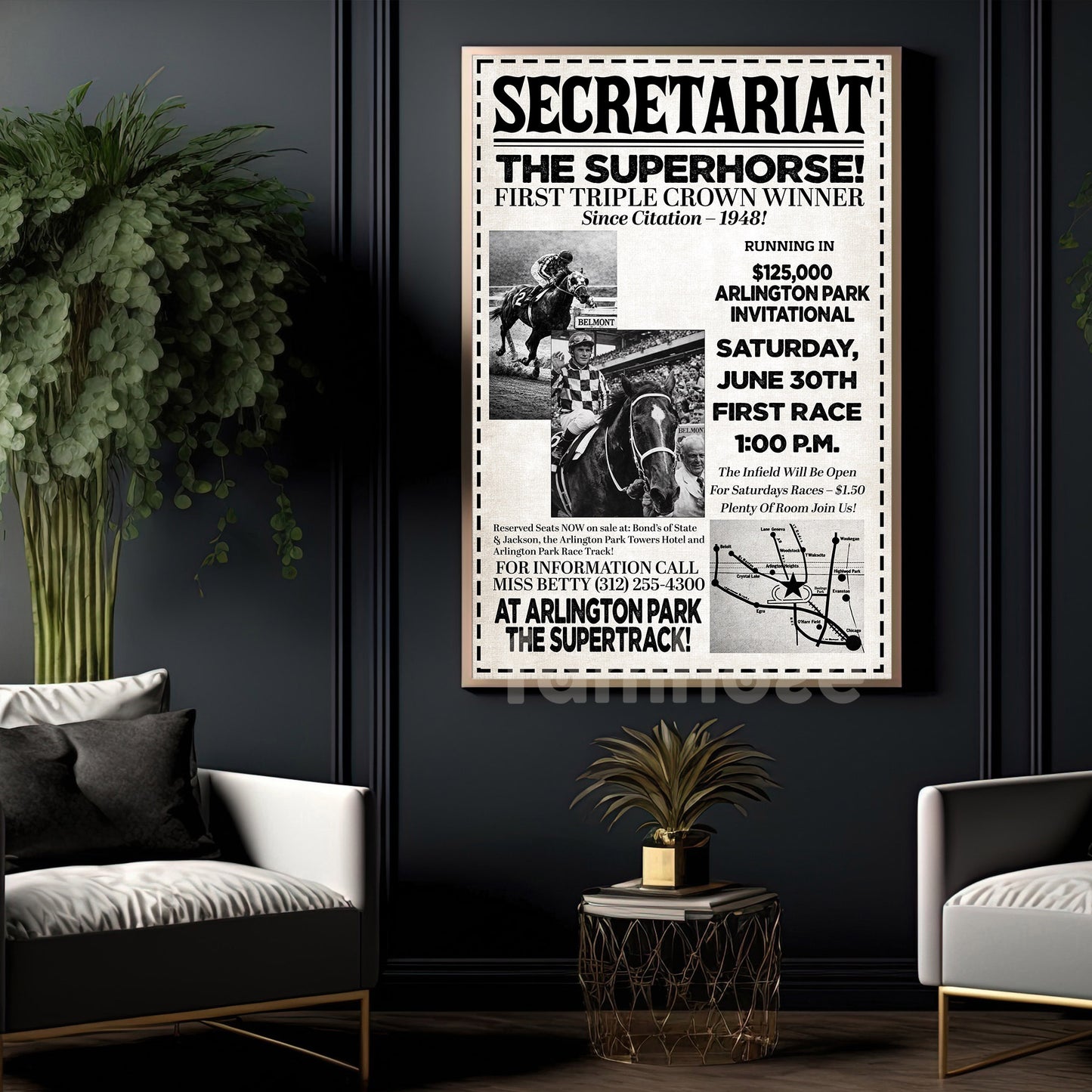 Secretariat Horse Canvas Painting, Secretariat The Superhorse Wall Art Decor, Poster Gift For Horse Racing Lovers, Fan Of Kentucky Derby