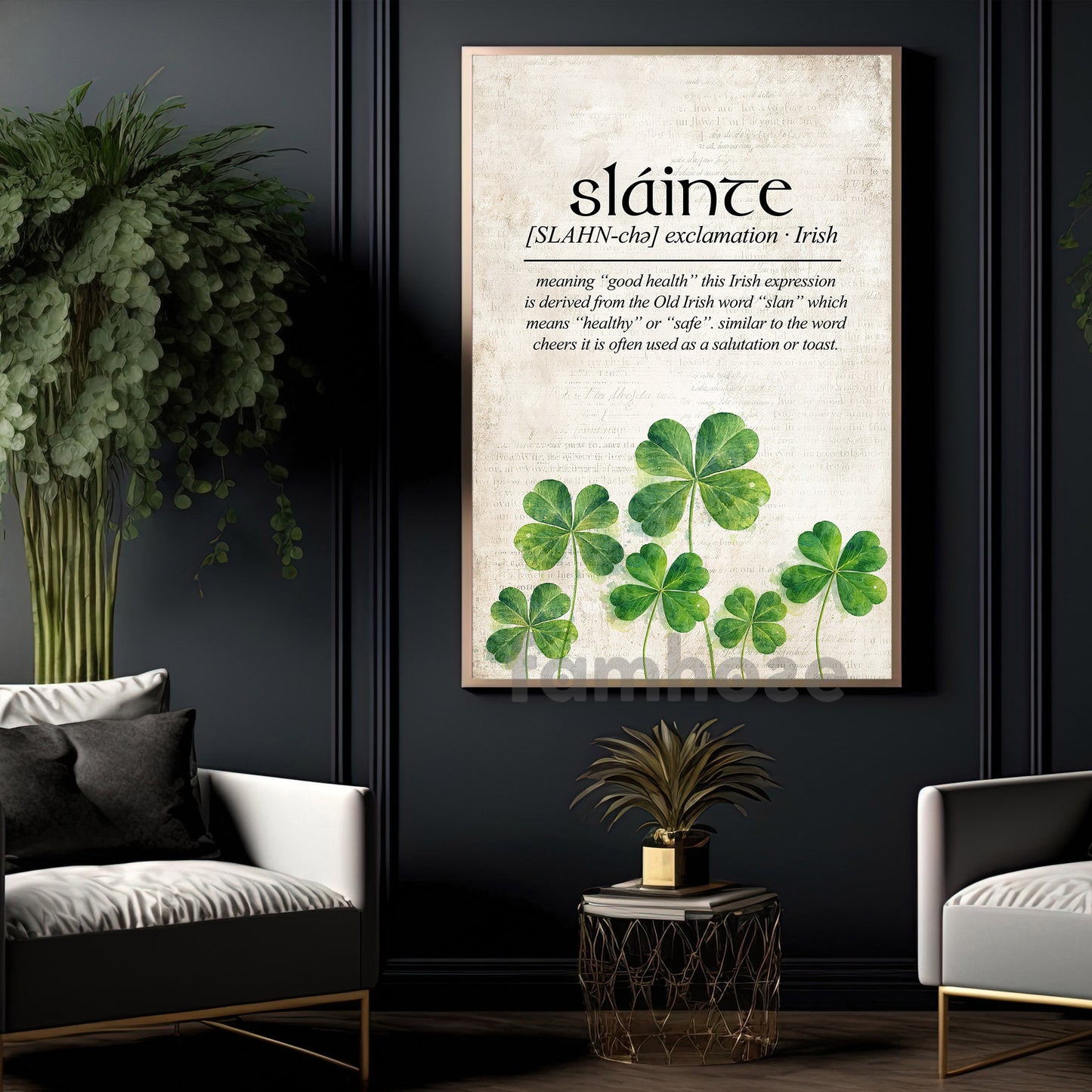 Four-Leaf Clover Canvas Painting, Sláinte Wall Art Decor, Shamrock Poster St Patrick's Day Gift For Irish Lover
