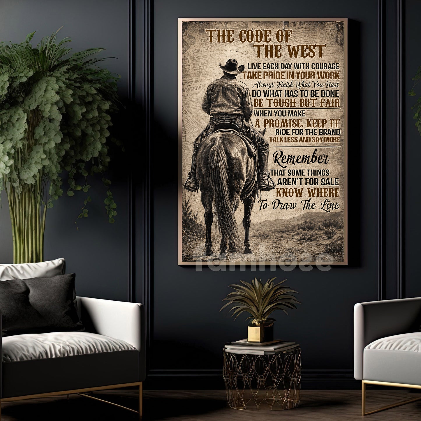 Cowboy Canvas Painting, The Code Of The West Wall Art Decor, Poster Gift For Cowboys