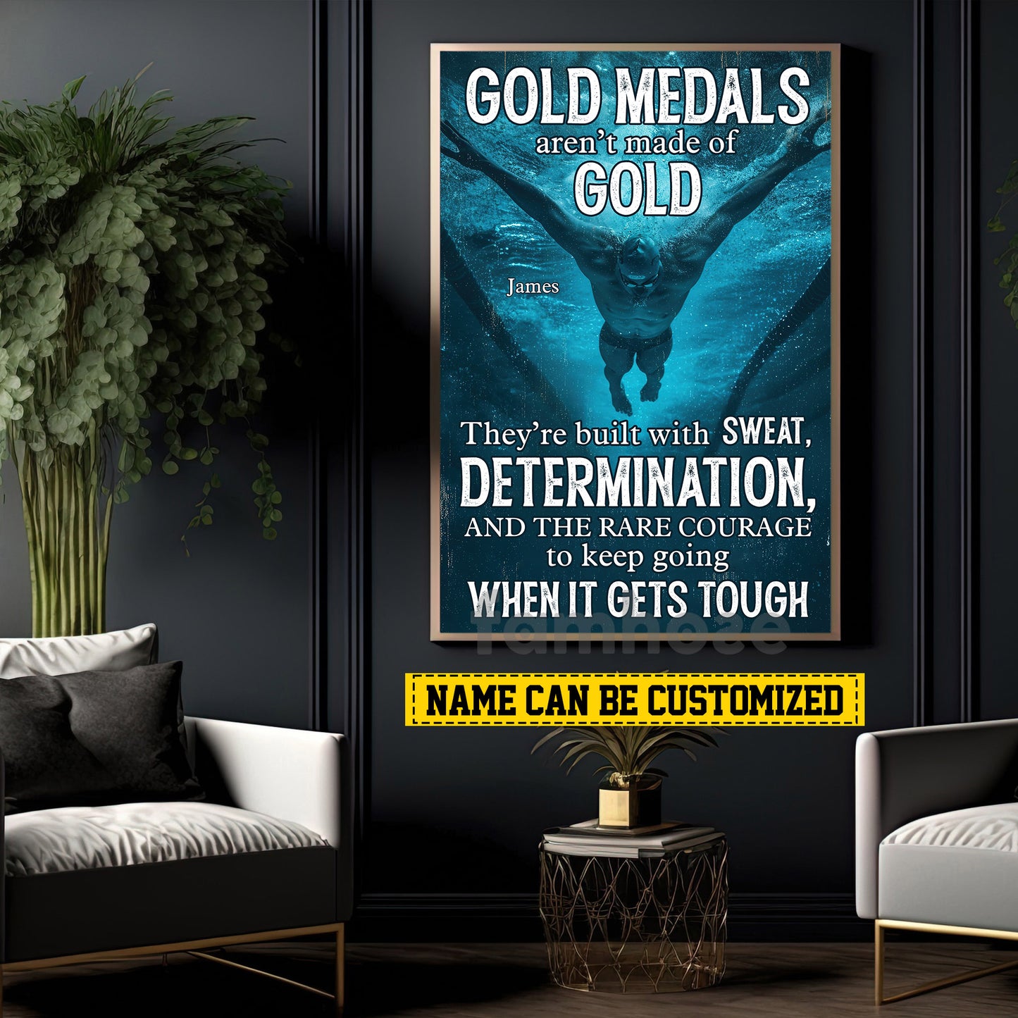 Personalized Swimming Man Canvas Painting, Gold Medals Aren't Made Of Gold Sport Wall Art Decor, Poster Gift For Swimming Lovers