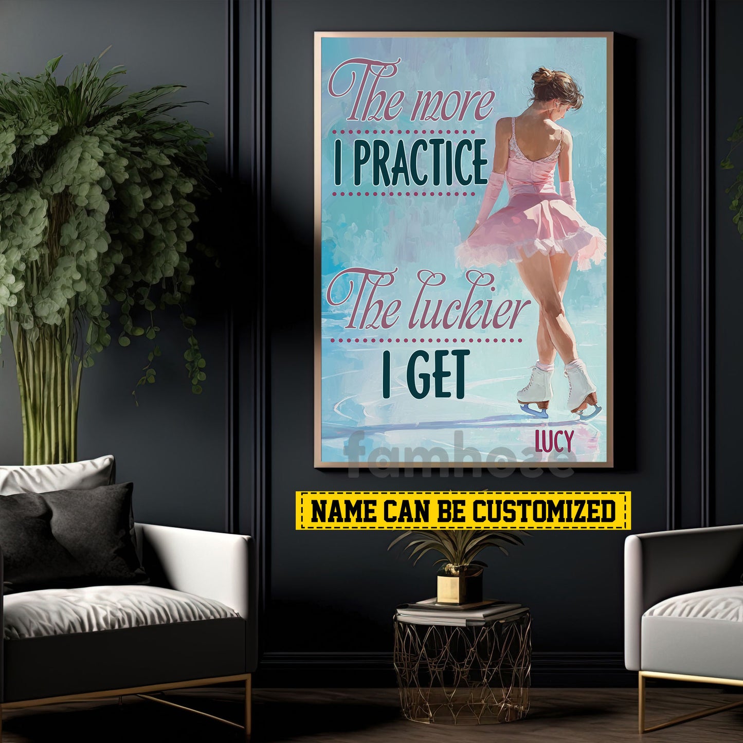 Motivational Personalized Ice Skating Woman Canvas Painting, The More I Practice Sport Wall Art Decor, Poster Gift For Ice Skating Lovers