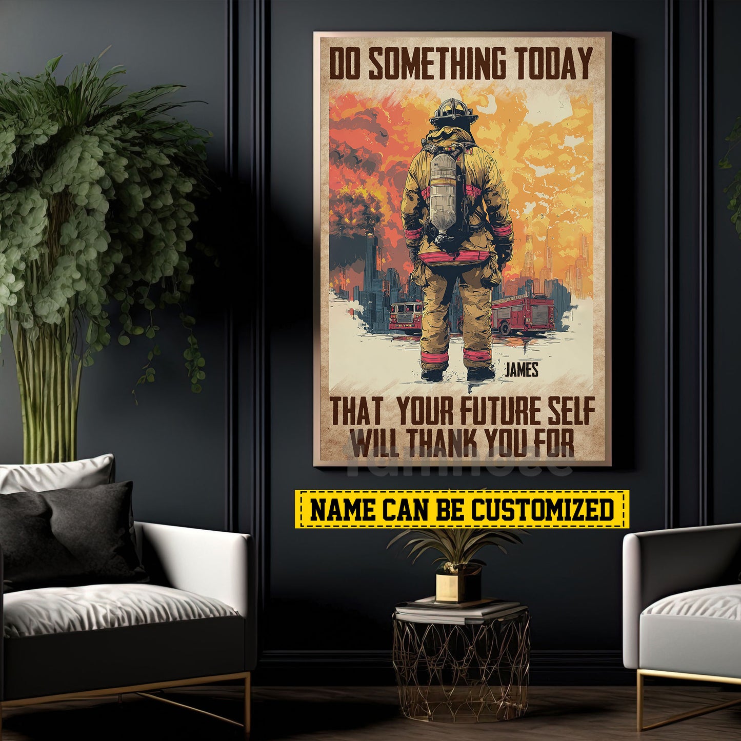 Personalized Firefighter Man Canvas Painting, Do Something Today That Your Future Self Will Thank You For Wall Art Decor, Poster Gift For Firefighter Lovers