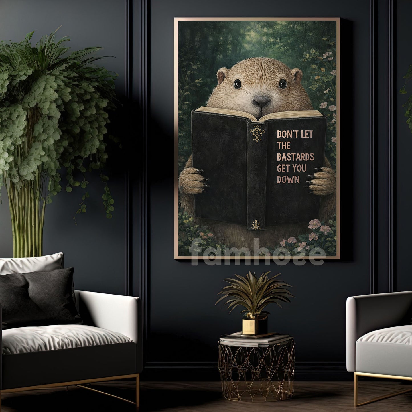 Funny Reading Canvas Painting, Don't Let The Bastards Get You Down Wall Art Decor, Poster Gift For Book Lover