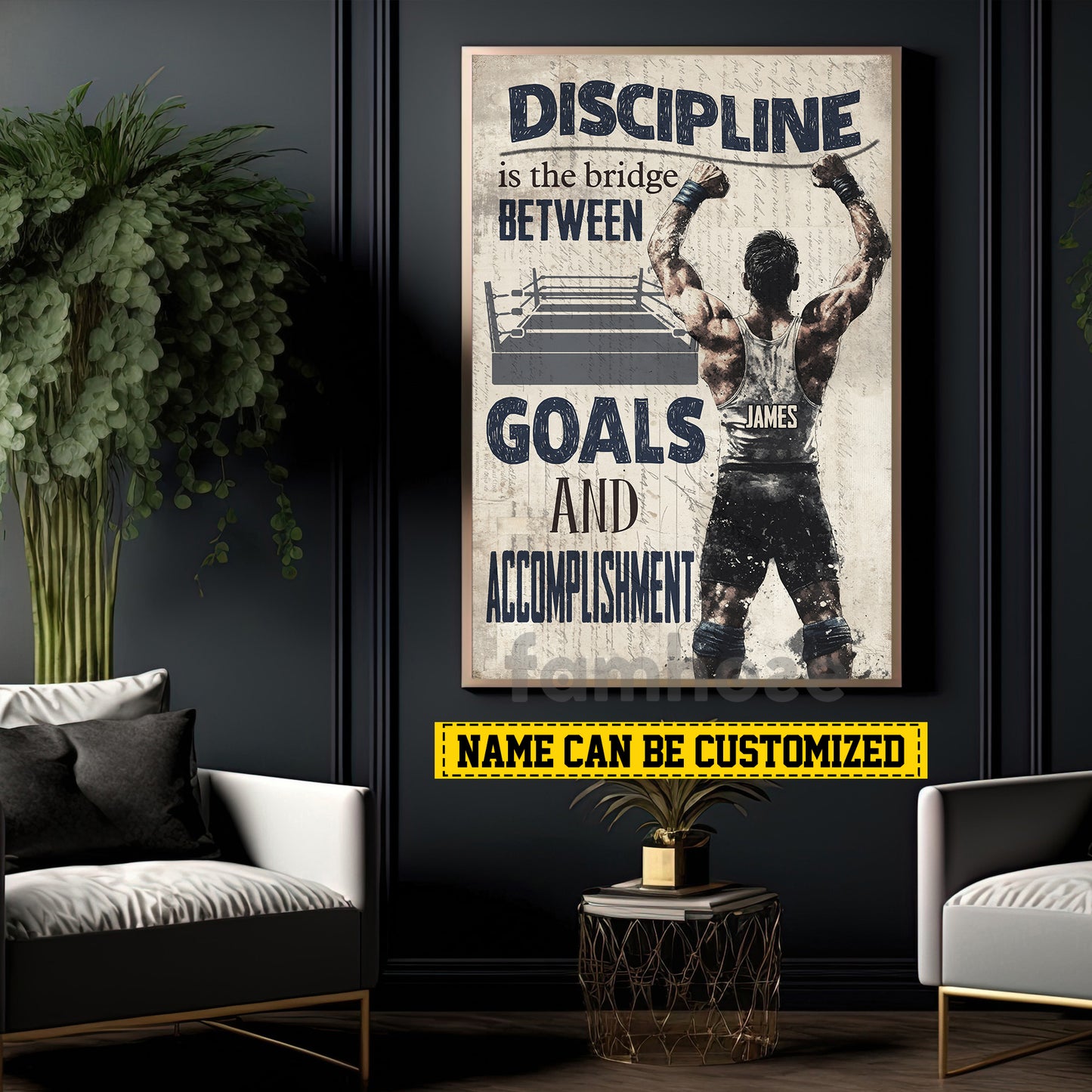 Motivational Personalized Wrestling Man Canvas Painting, Goals And Accomplishment Wall Art Decor, Poster Gift For Wrestler
