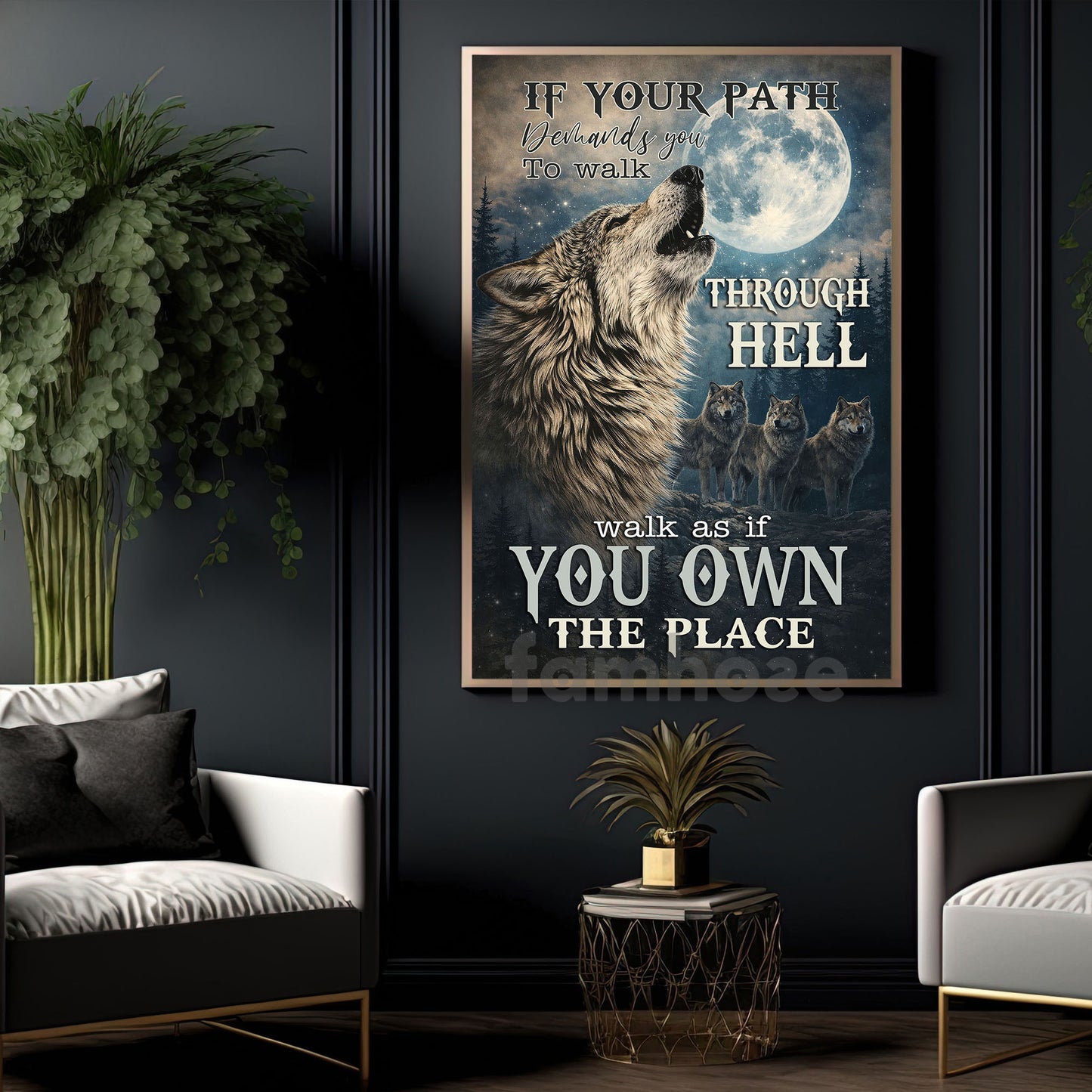 Motivational Quote Wolf Canvas Painting, If Your Path Demands You To Walk Wall Art Decor, Poster Gift For Wolf Lover