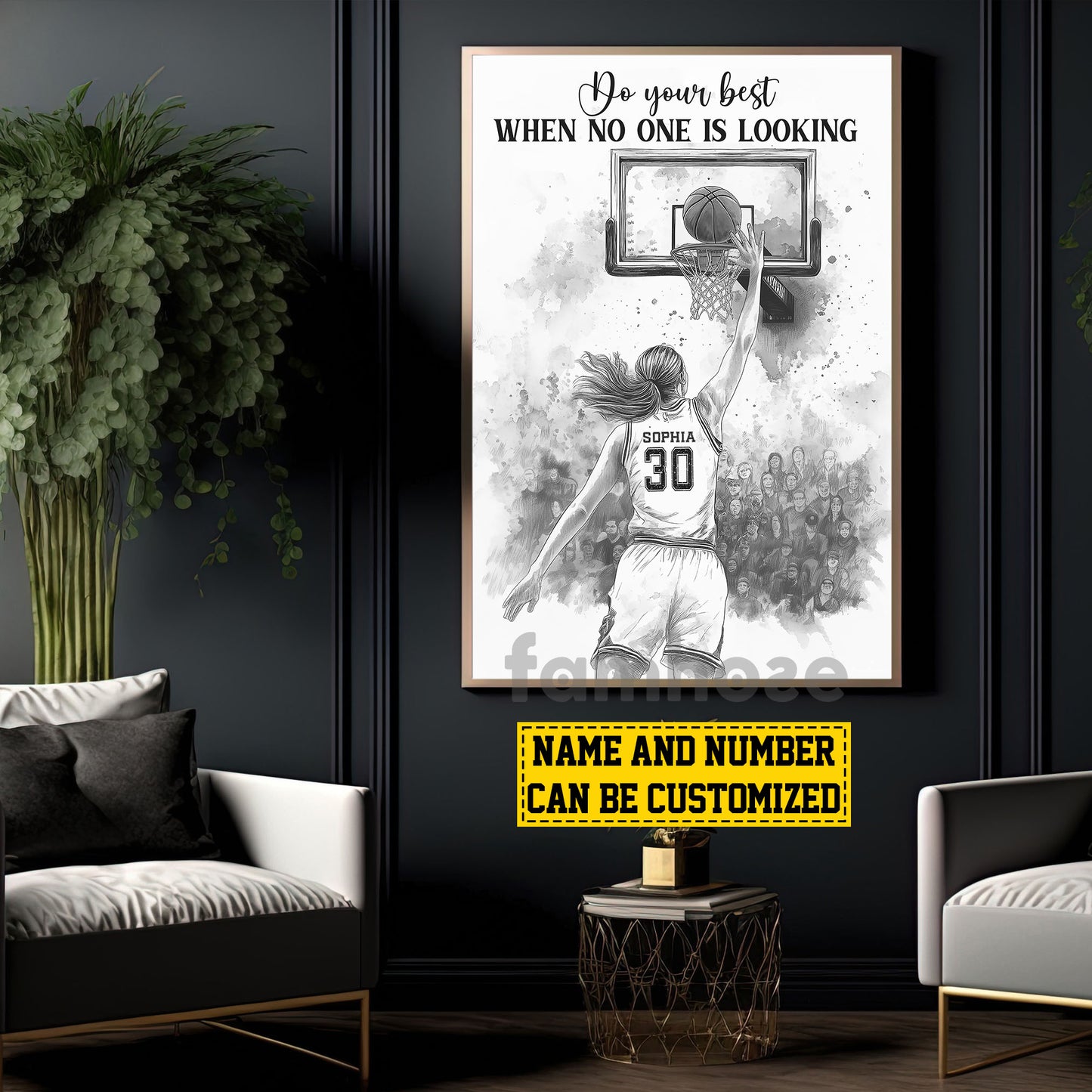 Personalized Basketball Woman Canvas Painting, Do Your Best When No One Is Looking Sports Wall Art Decor, Poster Gift For Basketball Lovers