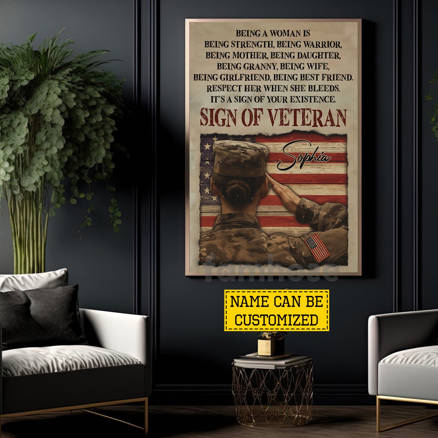 Personalized Veterans Women Canvas Painting, Sign Of Veteran Wall Art Decor, Poster Gift For Women Former Soldiers