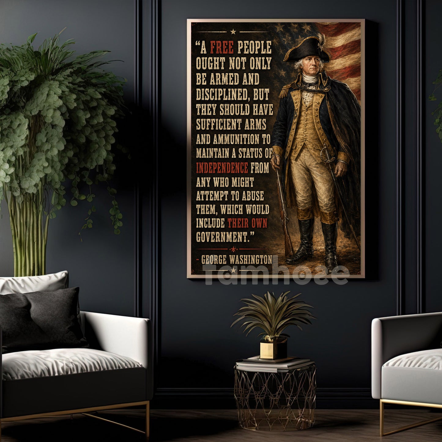 July 4th George Washington Canvas Painting, A Free People Ought Not Only Be Armed And Disciplined Wall Art Decor, Poster Independence Day Gift For American Lover